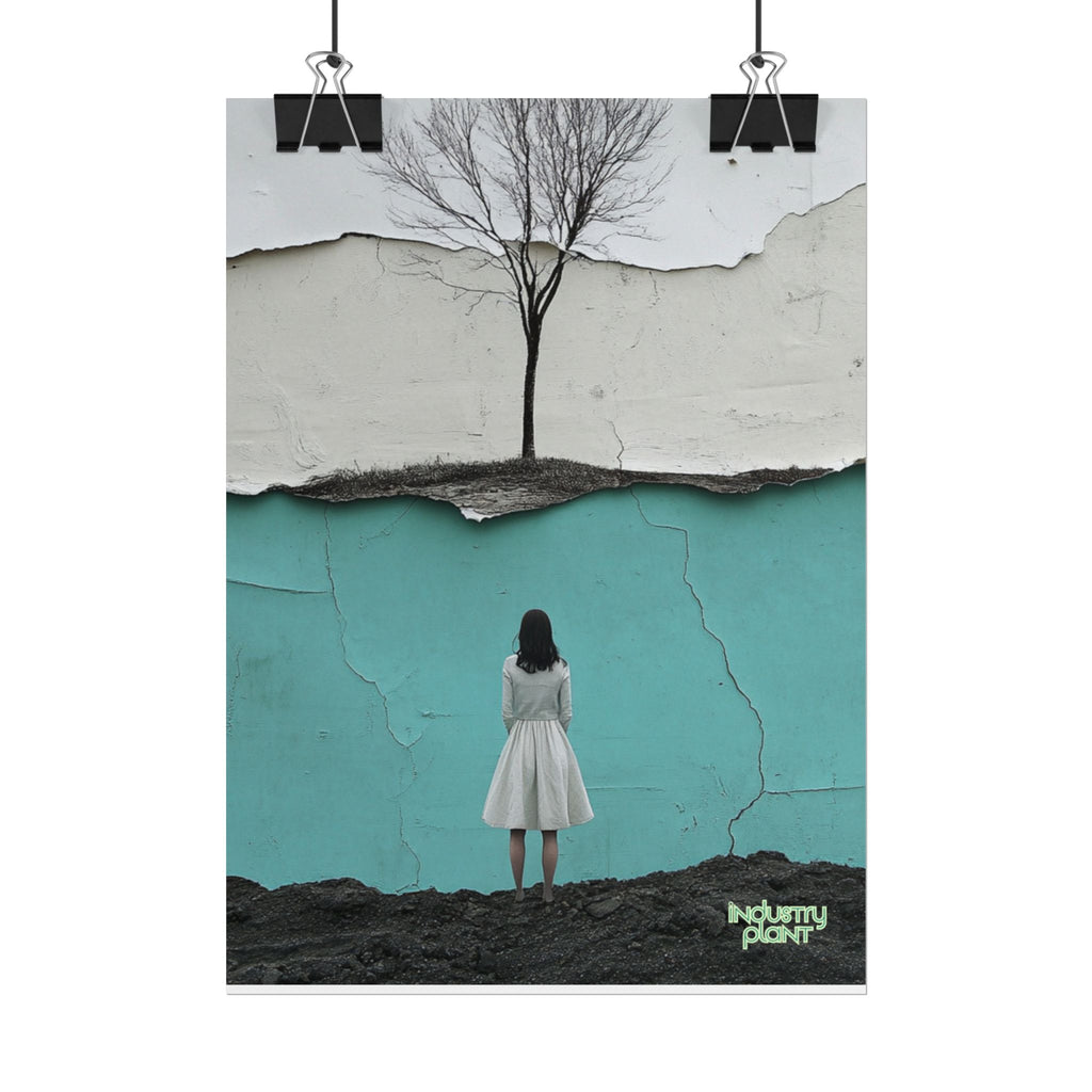 BRANCHING OFF ON MY OWN Surreal Manic Pixie Girl Fine Art Poster - Minimalist Tree & Torn Wall Fine Art by INDUSTRY PLANT @AutoPaybump