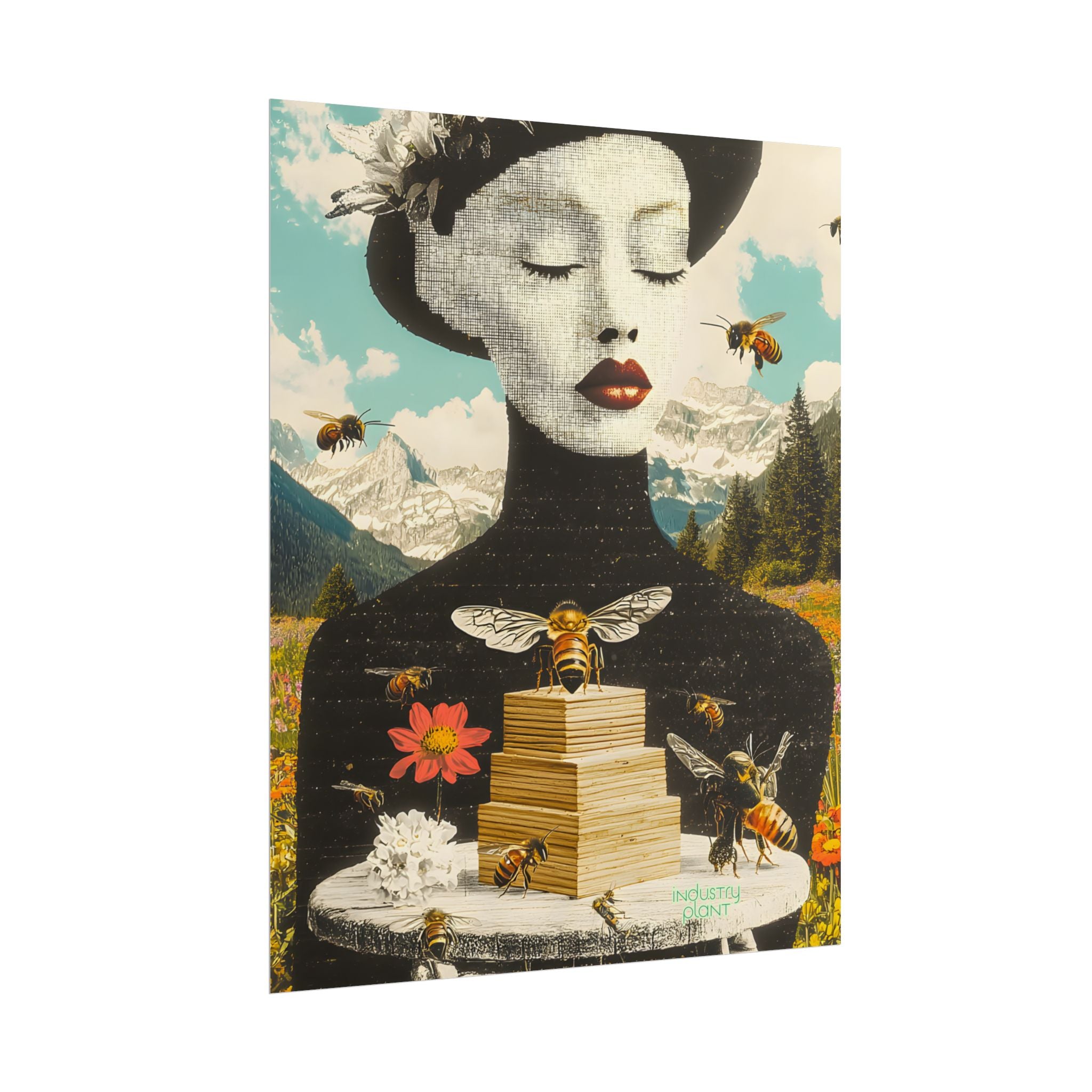 BEE STING LIPS BAE Fine Art Poster — Surreal Bee Lady Fine Art Print by INDUSTRY PLANT @AutoPaybump