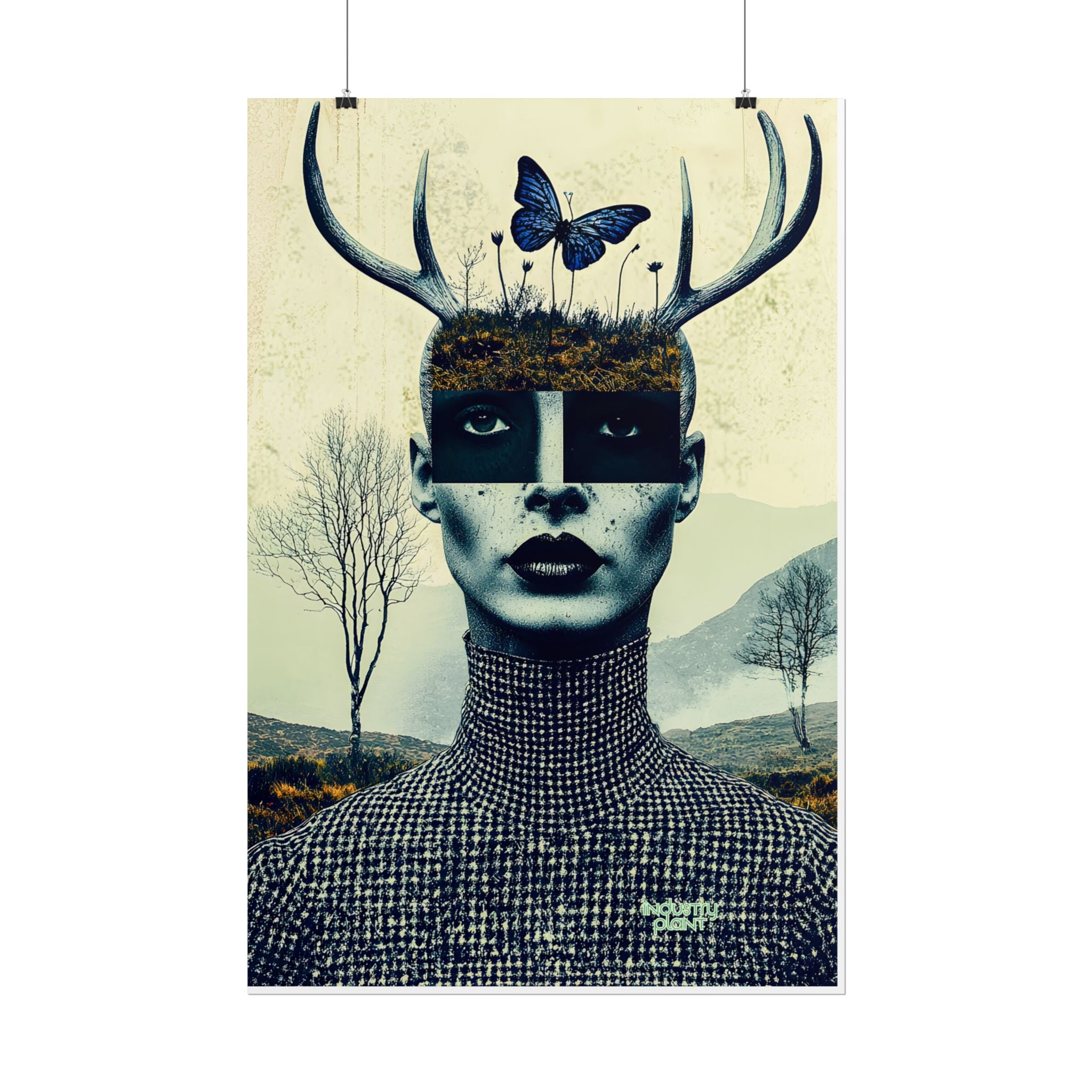 WOOD FAIRY FACE CARD Surreal Androgenous Deer Woman Fine Art Poster — Vintage Collage Fine Art Print by INDUSTRY PLANT @AutoPaybump