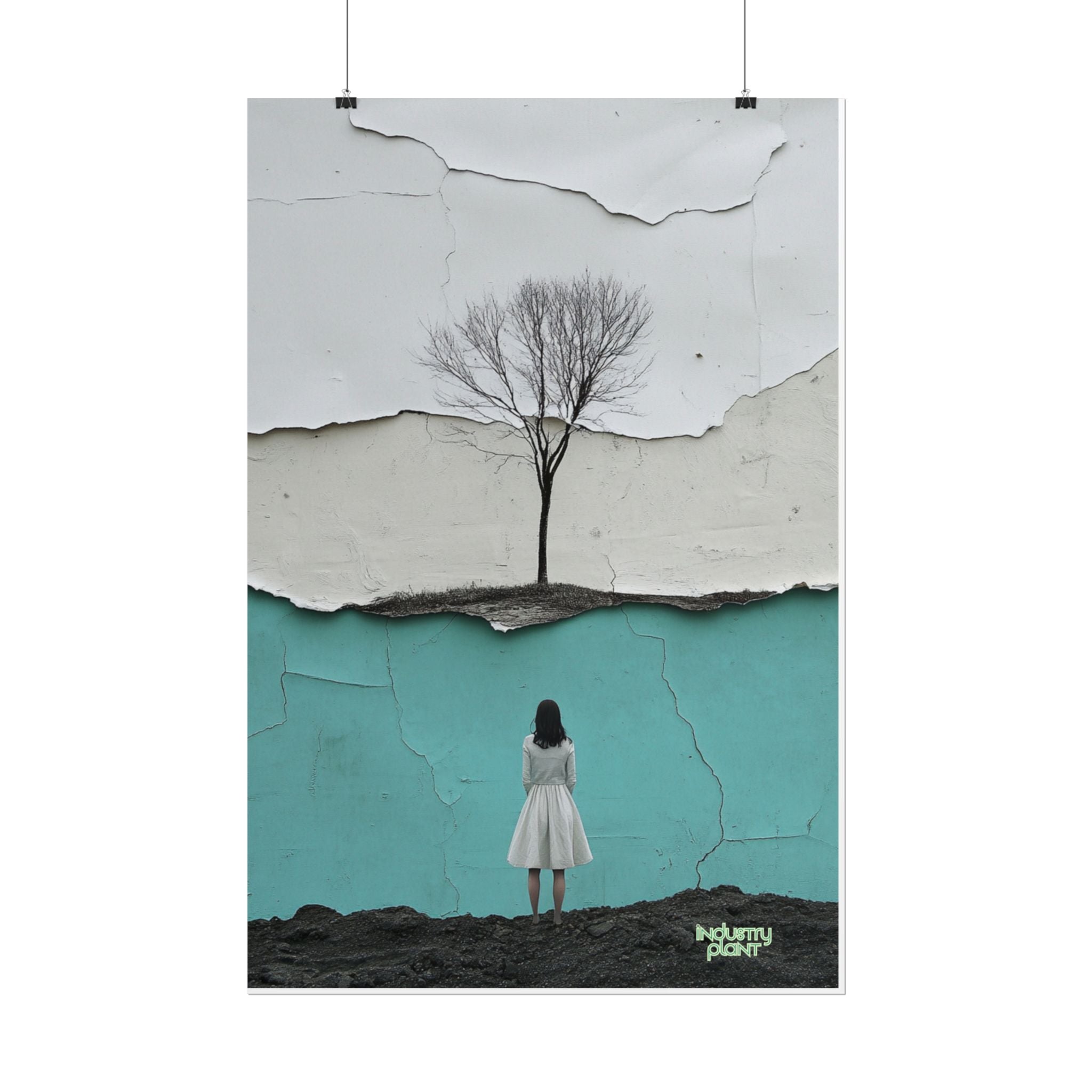 BRANCHING OFF ON MY OWN Surreal Manic Pixie Girl Fine Art Poster - Minimalist Tree & Torn Wall Fine Art by INDUSTRY PLANT @AutoPaybump
