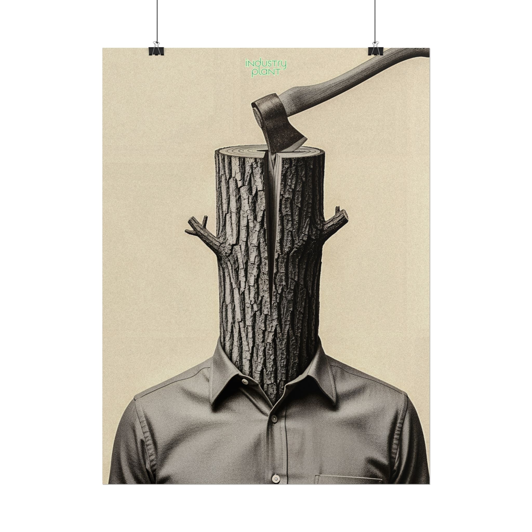THE CORPORATE CHOPPING BLOCK Surreal Wood-Head Fine Art Poster - Axe Chop Fine Art Art Print by INDUSTRY PLANT @AutoPaybump