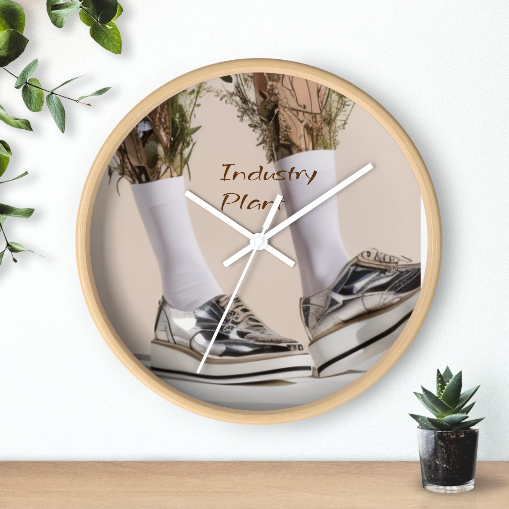 ALWAYS RUNNING ON PLANT POWER Wall Clock — Decorative BOTANICAL SNEAKER THEMED Pattern Clock for Office & Study by Industry Plant