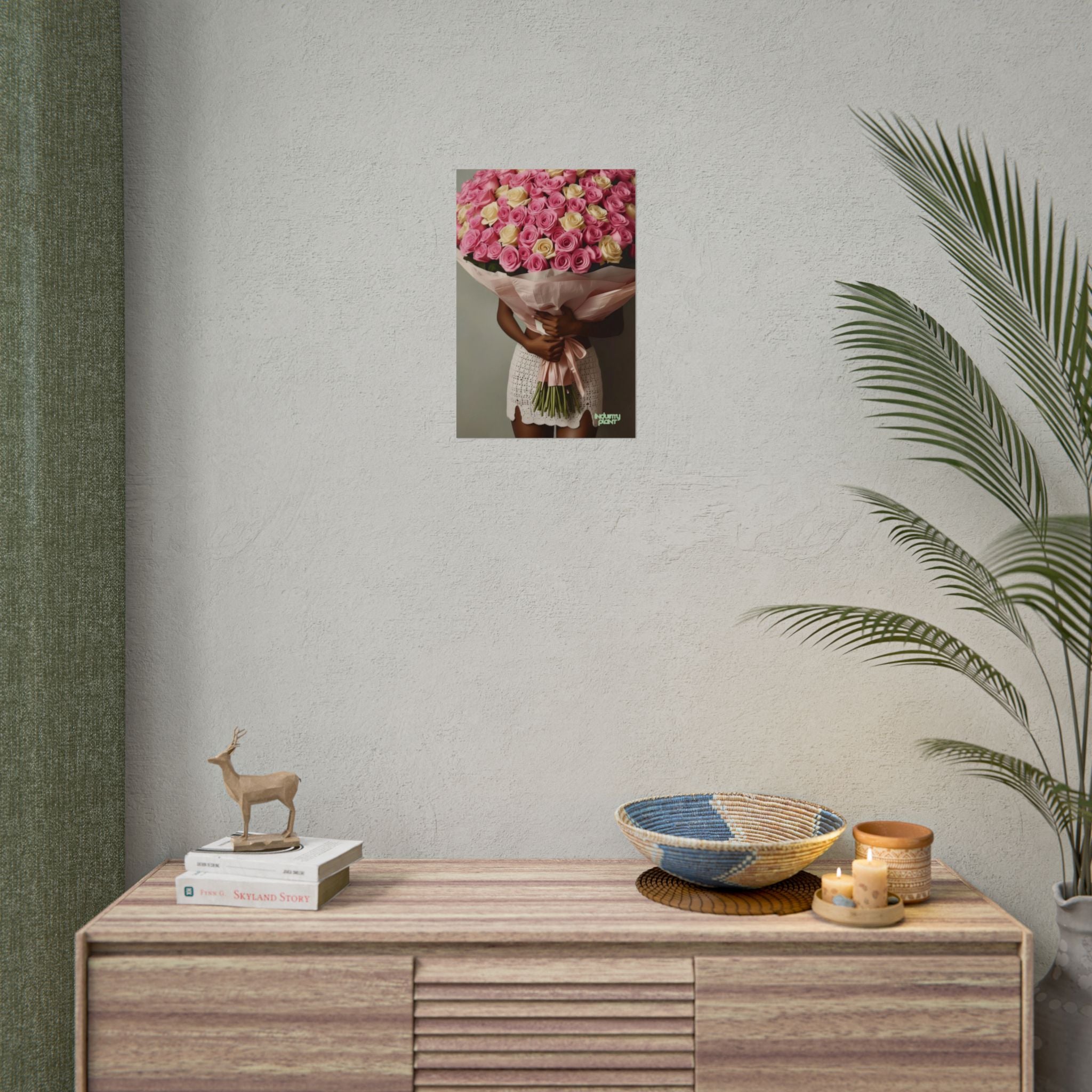 XOXO MS. BLOOMINGDALES PINK FINE Floral Bouquet Fine Art Poster — Woman Holding Pink & Cream Roses (Vertical Floral Wall Art) by INDUSTRY PLANT @AutoPaybump