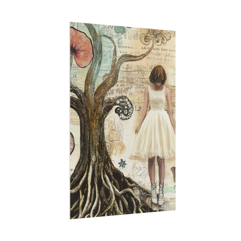 A TREE TREATY NEGOTIATION STAND OFF Fine Art Poster — Vintage Girl & Whimsical Tree Fine Art Print by INDUSTRY PLANT @AutoPaybump