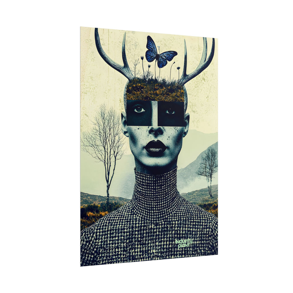 WOOD FAIRY FACE CARD Surreal Androgenous Deer Woman Fine Art Poster — Vintage Collage Fine Art Print by INDUSTRY PLANT @AutoPaybump