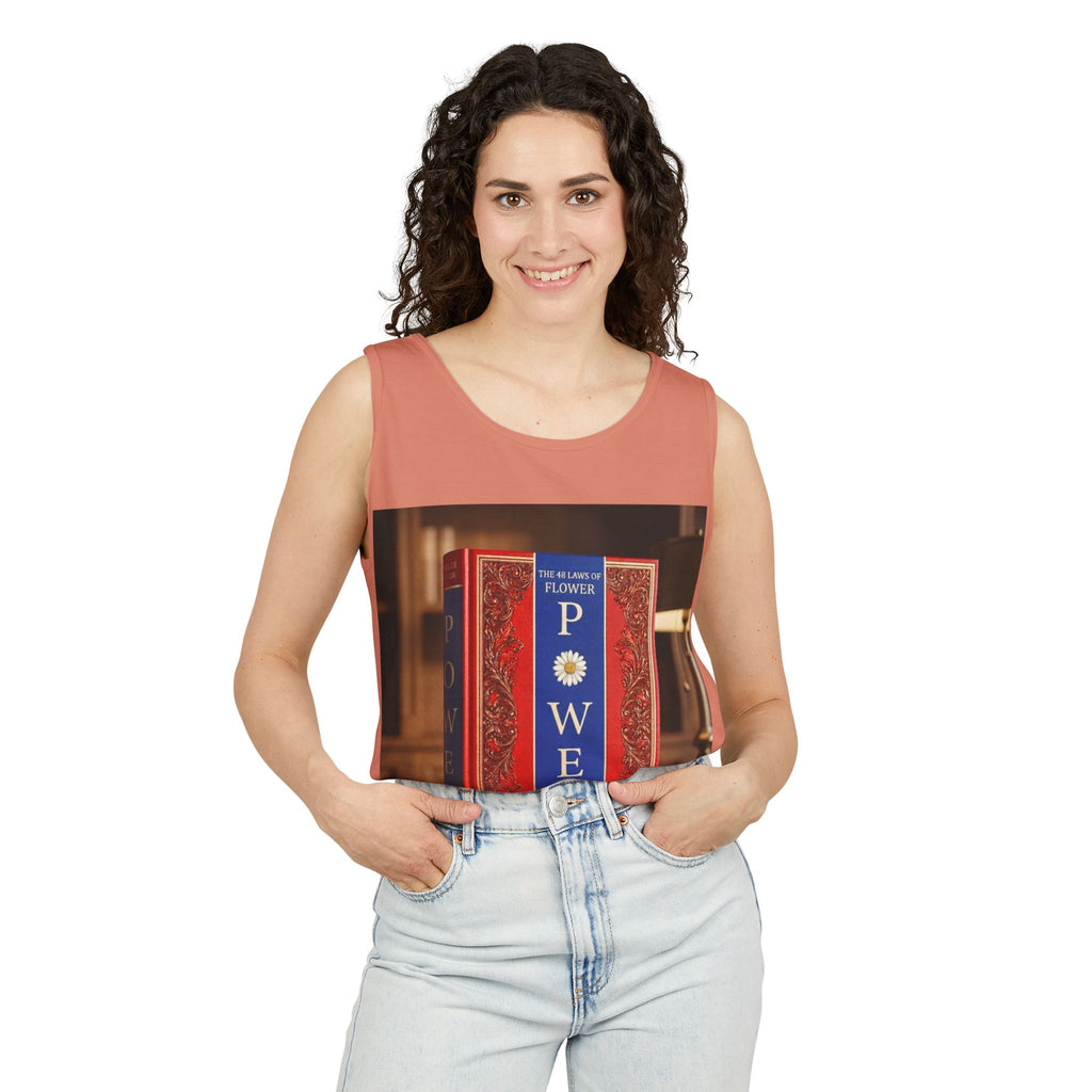 48 LAWS of FLOWER POWER Tank Top — Vintage 'Flower Power' Book Cover Graphic by Industry Plant