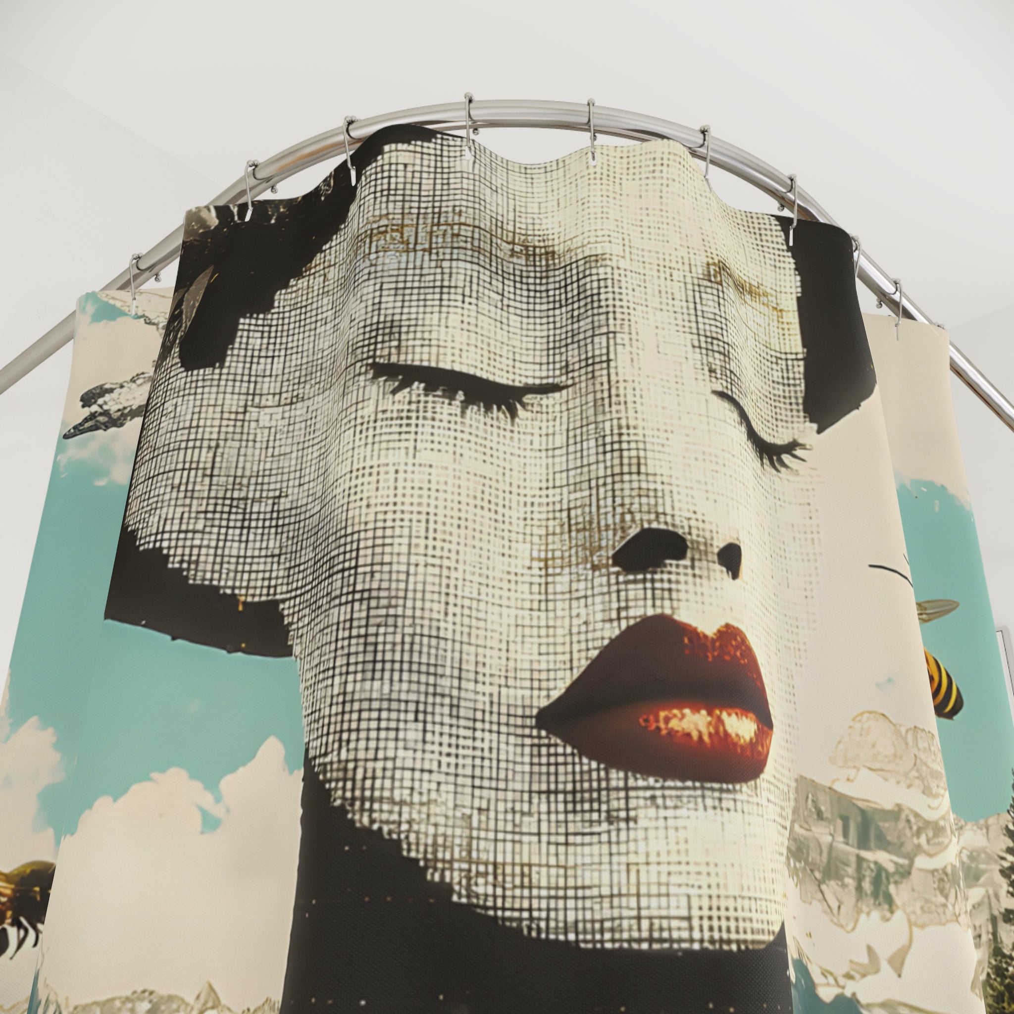 BEE STING LIPS BAE Shower Curtain by Industry Plant