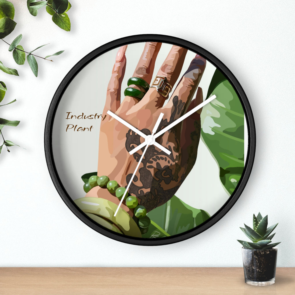 TATTED GREEN THUMB Wall Clock — Decorative Plant Parent Gift Fine Art Print Clock for Office & Study by Industry Plant