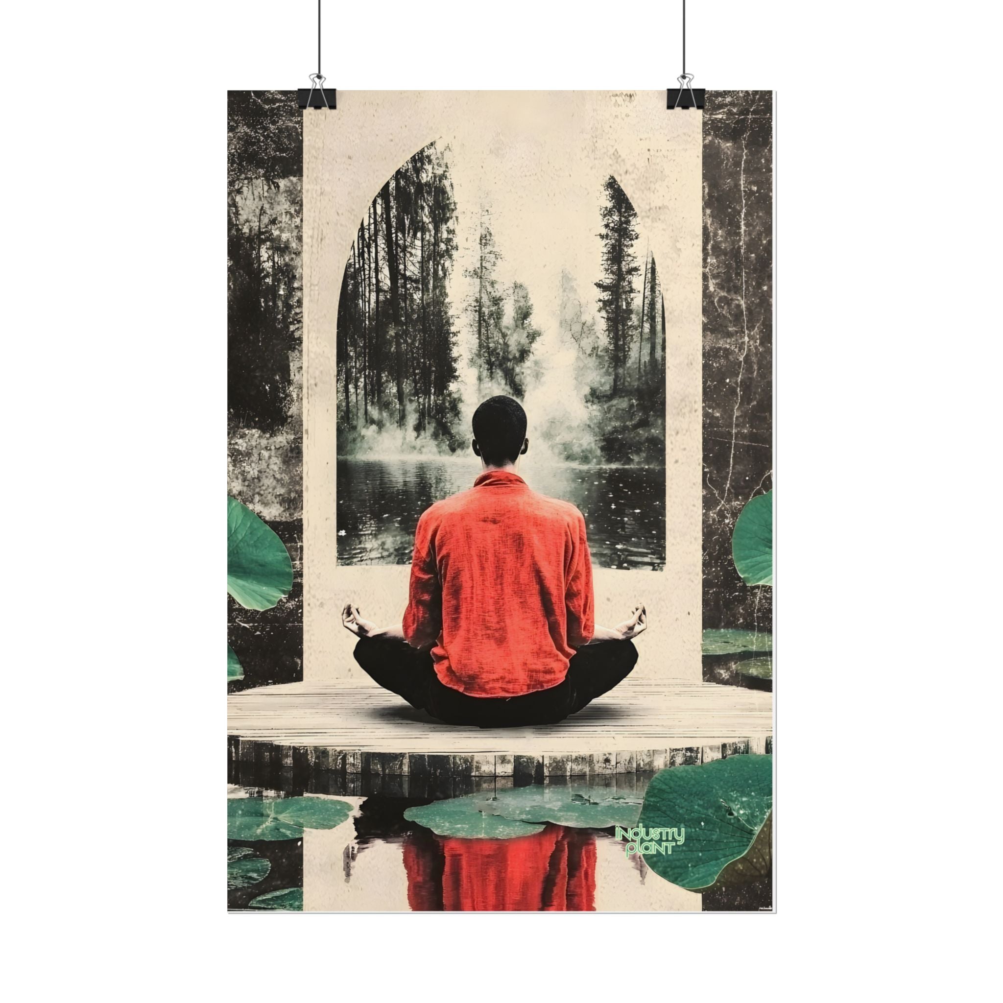 IMMERSIVE NATURE THERAPY Meditation Fine Art Poster — Red Jacket Seated Yogi, Nature Reflection Wall Fine Art by INDUSTRY PLANT @Autopaybump