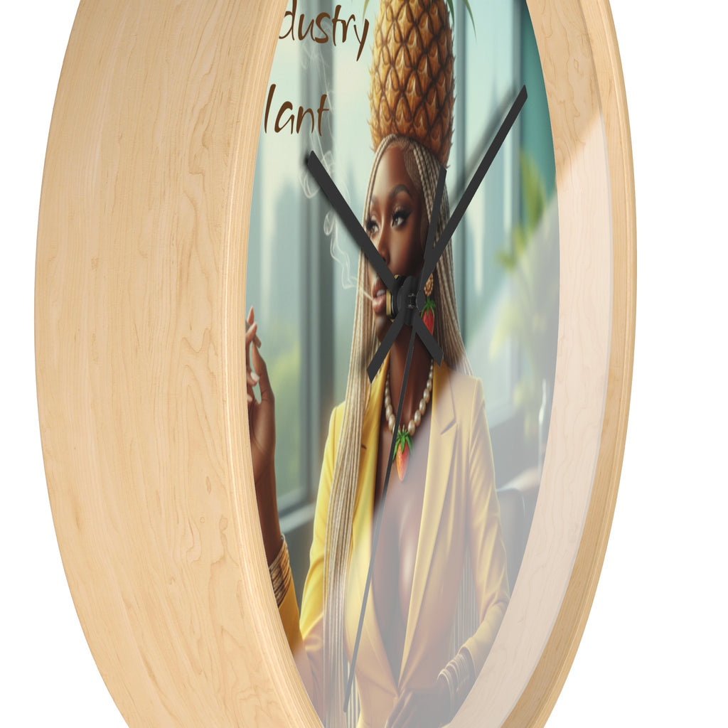 OSHUN EXHALES Wall Clock — Decorative Beautiful Black Female Cannabis Smoker Fine Art Print Clock for Office & Study by Industry Plant
