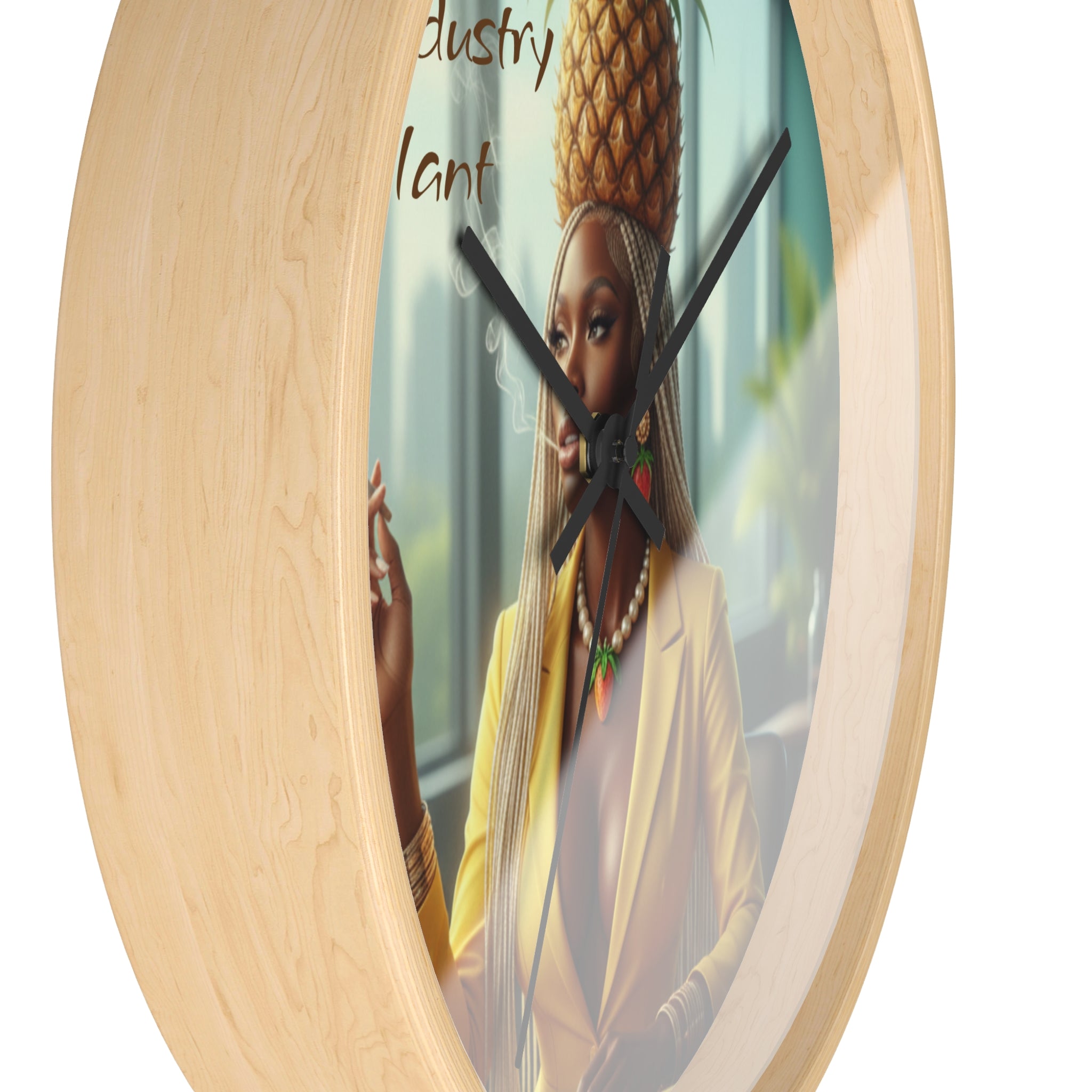 OSHUN EXHALES Wall Clock — Decorative Beautiful Black Female Cannabis Smoker Fine Art Print Clock for Office & Study by Industry Plant