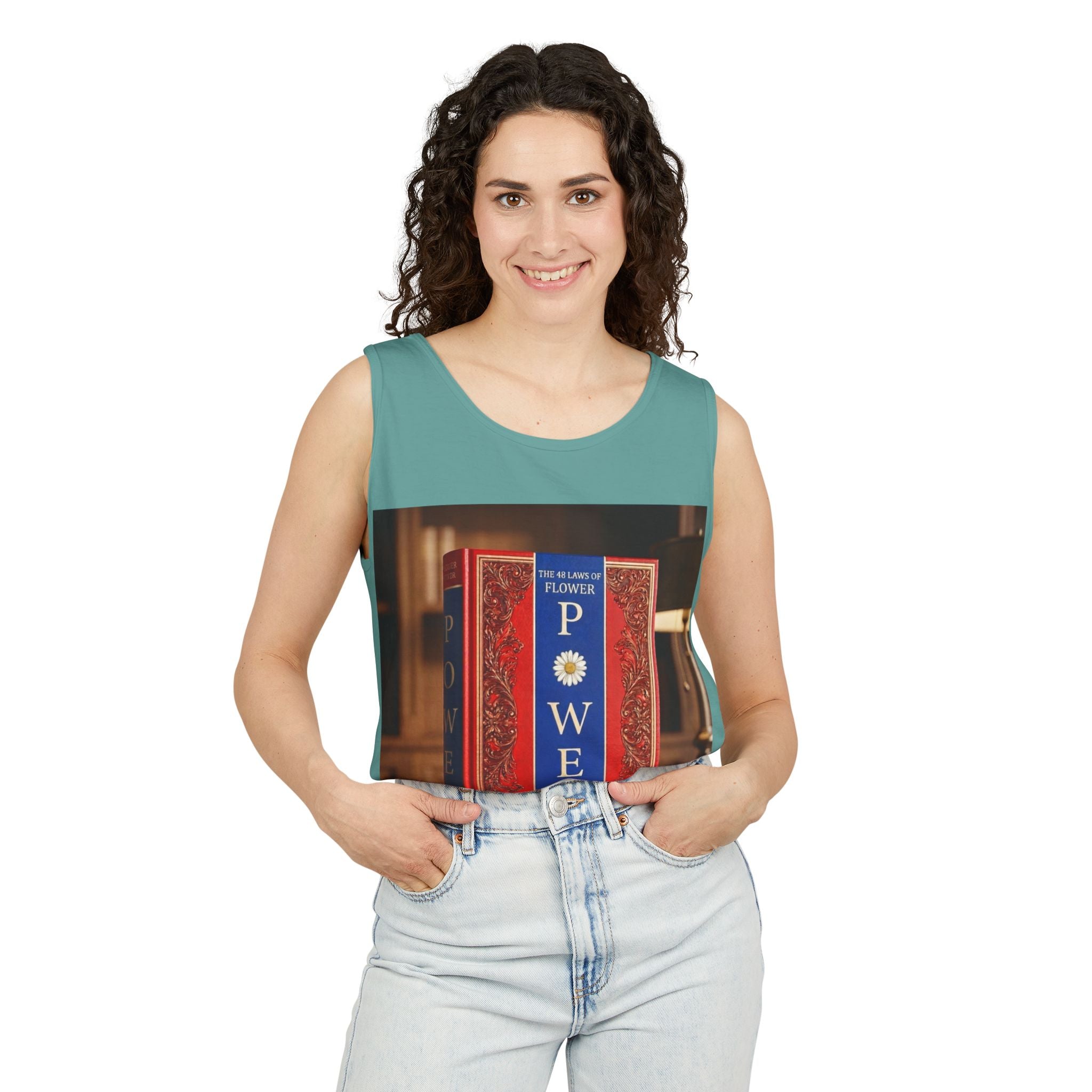 48 LAWS of FLOWER POWER Tank Top — Vintage 'Flower Power' Book Cover Graphic by Industry Plant