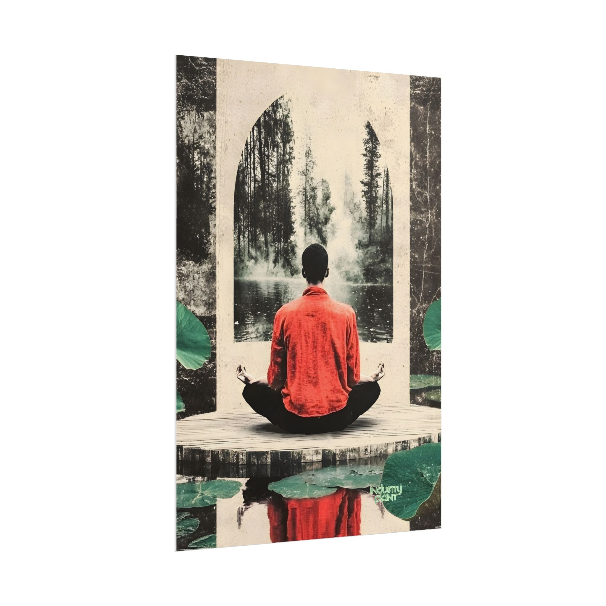 IMMERSIVE NATURE THERAPY Meditation Fine Art Poster — Red Jacket Seated Yogi, Nature Reflection Wall Fine Art by INDUSTRY PLANT @Autopaybump