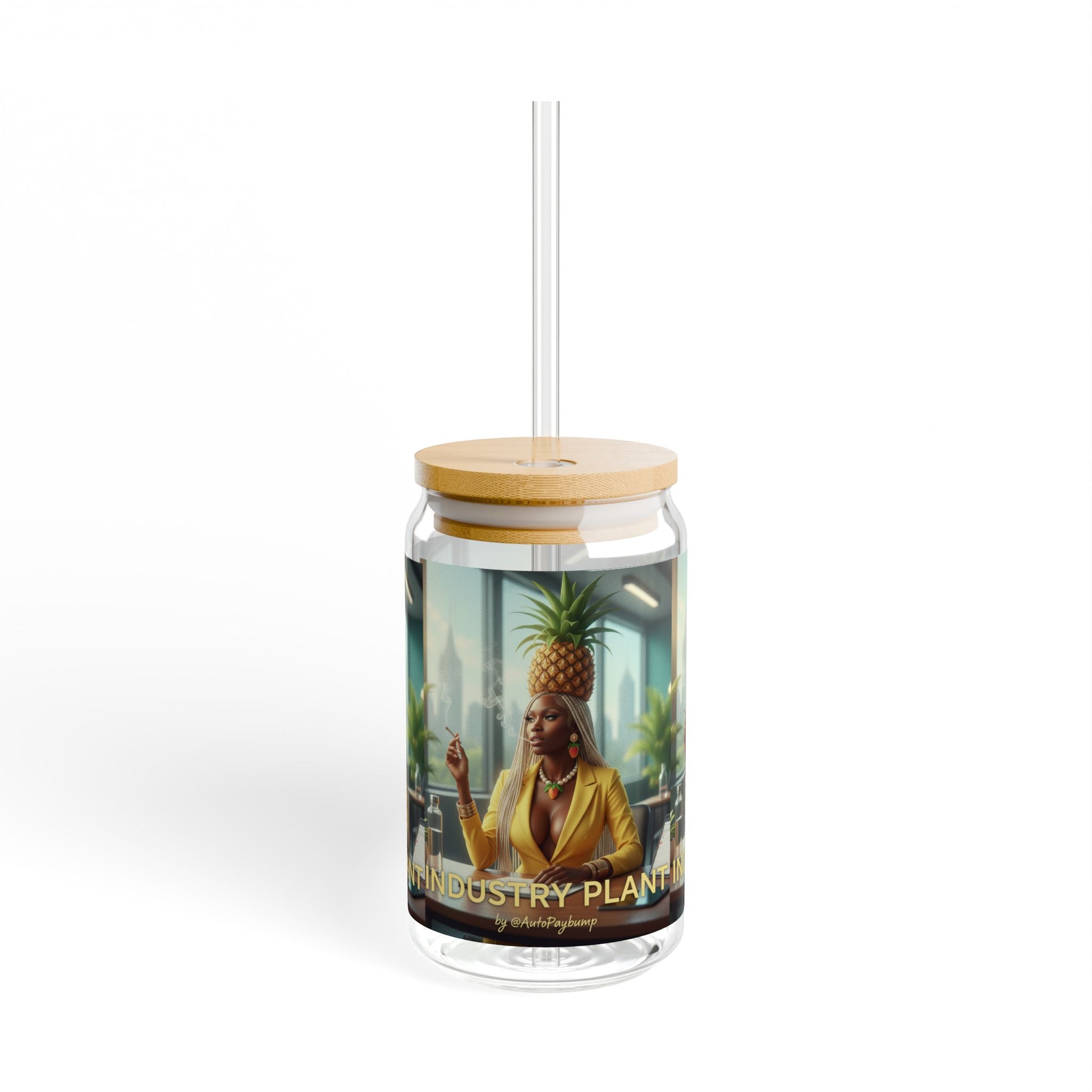 INDUSTRY PLANT Stylish Bamboo Lid Sipper Glass - 16oz with Artistic Design by Technically DopeAF @AutoPaybump