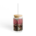 XOXO MS. BLOOMINGDALES PINK Stylish Bamboo Lid Sipper Glass - 16oz with Artistic Design by INDUSTRY PLANT @AutoPaybump