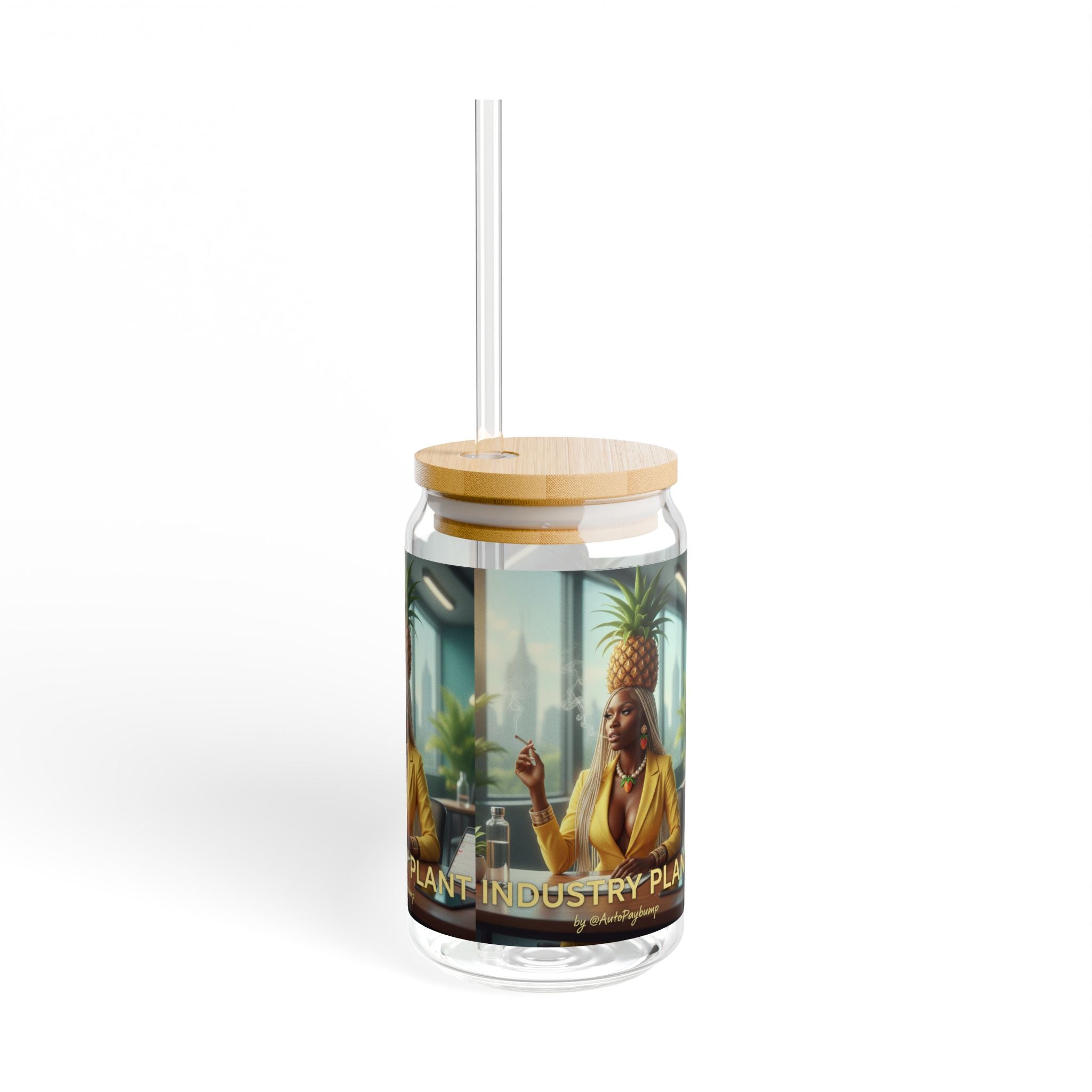 INDUSTRY PLANT Stylish Bamboo Lid Sipper Glass - 16oz with Artistic Design by Technically DopeAF @AutoPaybump