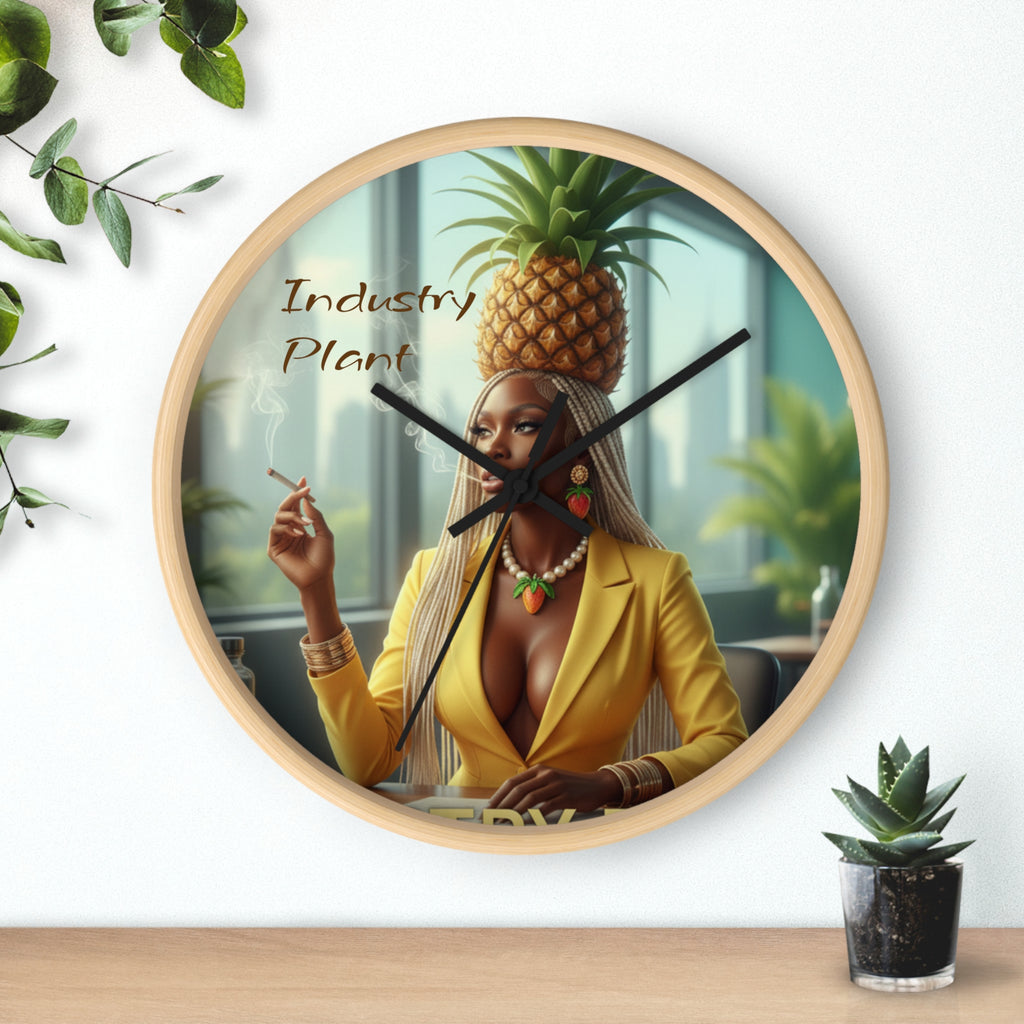 OSHUN EXHALES Wall Clock — Decorative Beautiful Black Female Cannabis Smoker Fine Art Print Clock for Office & Study by Industry Plant