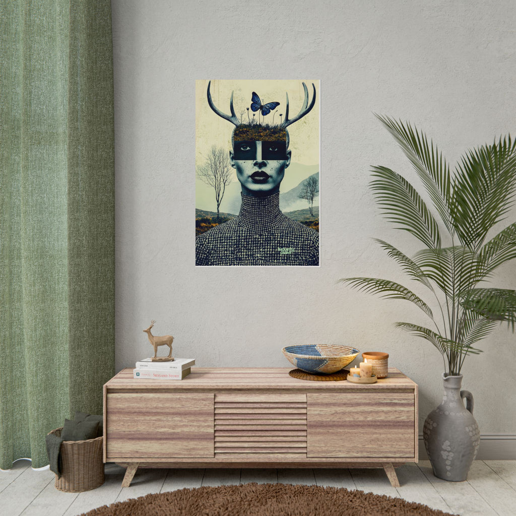 WOOD FAIRY FACE CARD Surreal Androgenous Deer Woman Fine Art Poster — Vintage Collage Fine Art Print by INDUSTRY PLANT @AutoPaybump