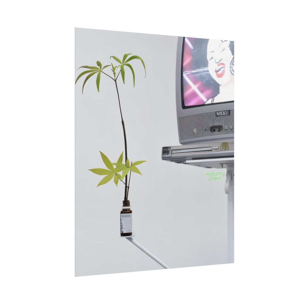 WEED TV Minimalist Cannabis Plant & Retro TV Fine Art Poster — Modern Vaporwave Wall Art by INDUSTRY PLANT @AutoPaybump
