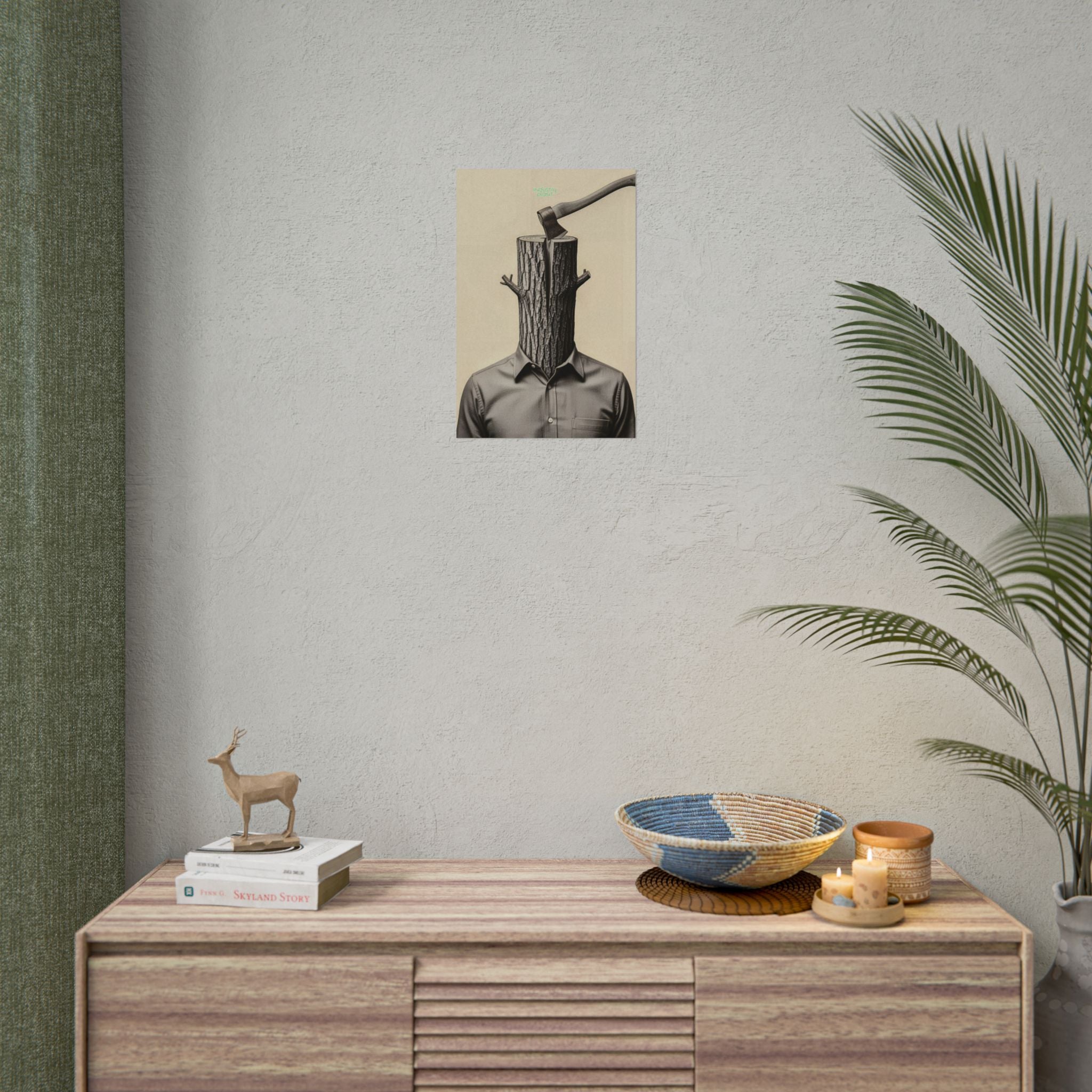 THE CORPORATE CHOPPING BLOCK Surreal Wood-Head Fine Art Poster - Axe Chop Fine Art Art Print by INDUSTRY PLANT @AutoPaybump