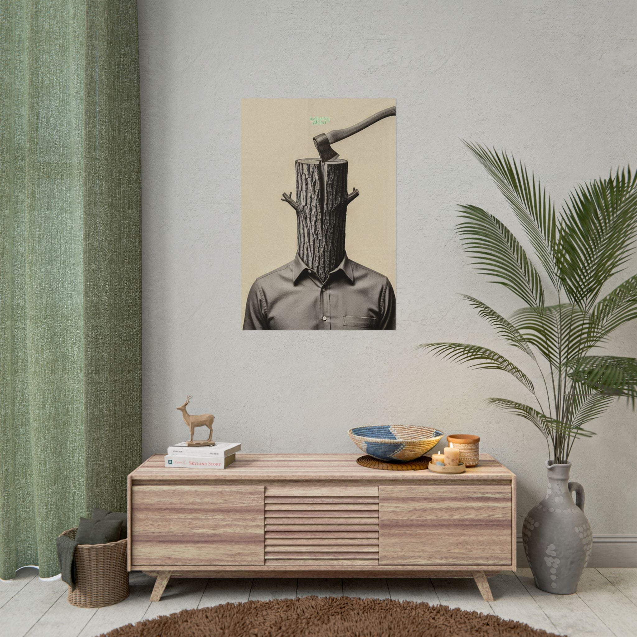 THE CORPORATE CHOPPING BLOCK Surreal Wood-Head Fine Art Poster - Axe Chop Fine Art Art Print by INDUSTRY PLANT @AutoPaybump