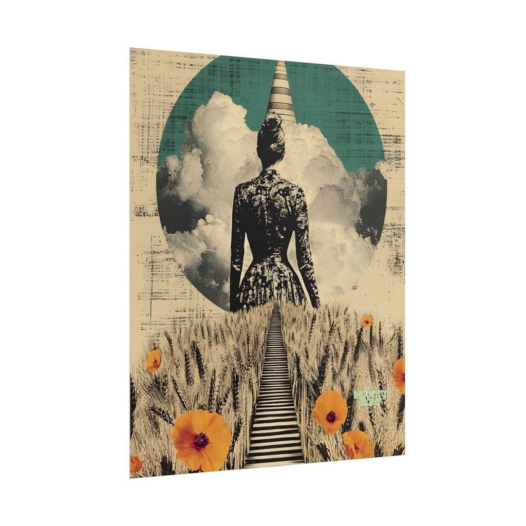 WHEAT SUPREMACIST Surreal Journey Fine Art Poster — Dreamscape Woman, Path Through Wheat & Poppies Art Print by INDUSTRY PLANT @AutoPaybump