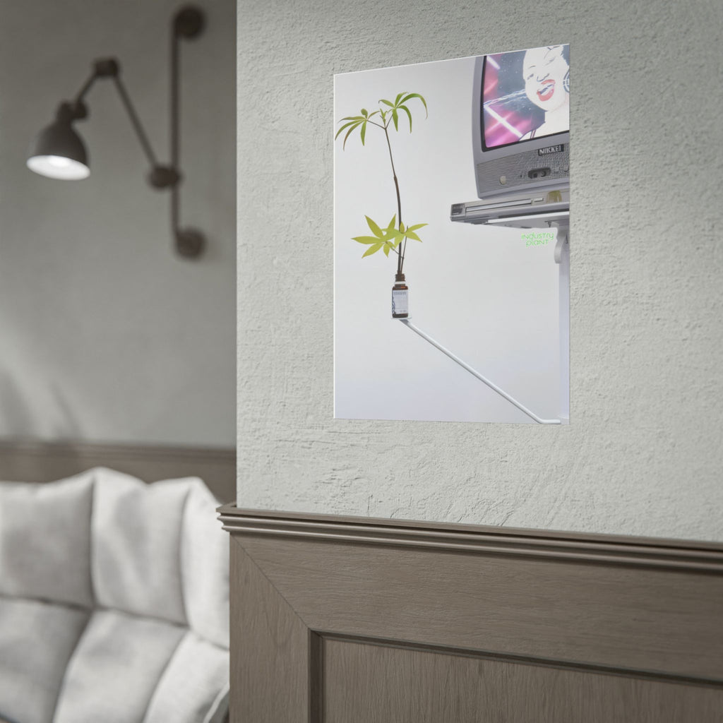 WEED TV Minimalist Cannabis Plant & Retro TV Fine Art Poster — Modern Vaporwave Wall Art by INDUSTRY PLANT @AutoPaybump