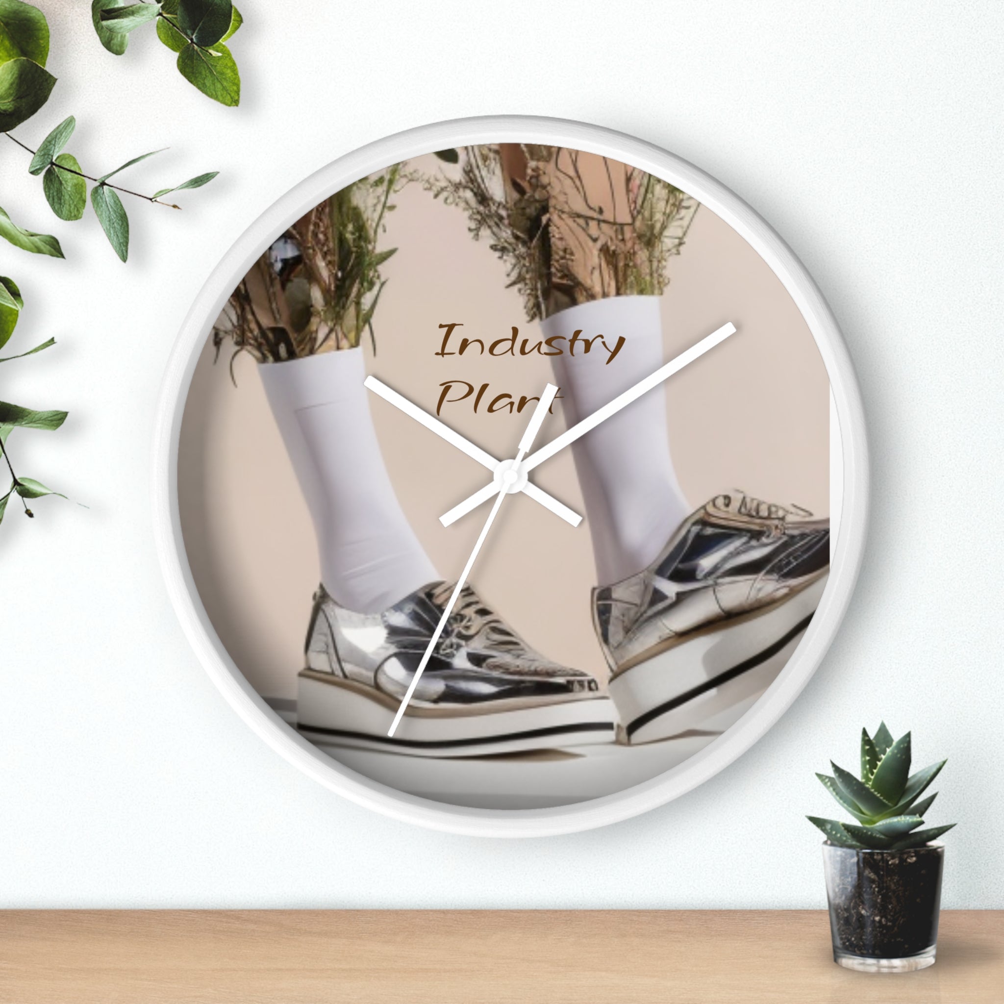 ALWAYS RUNNING ON PLANT POWER Wall Clock — Decorative BOTANICAL SNEAKER THEMED Pattern Clock for Office & Study by Industry Plant
