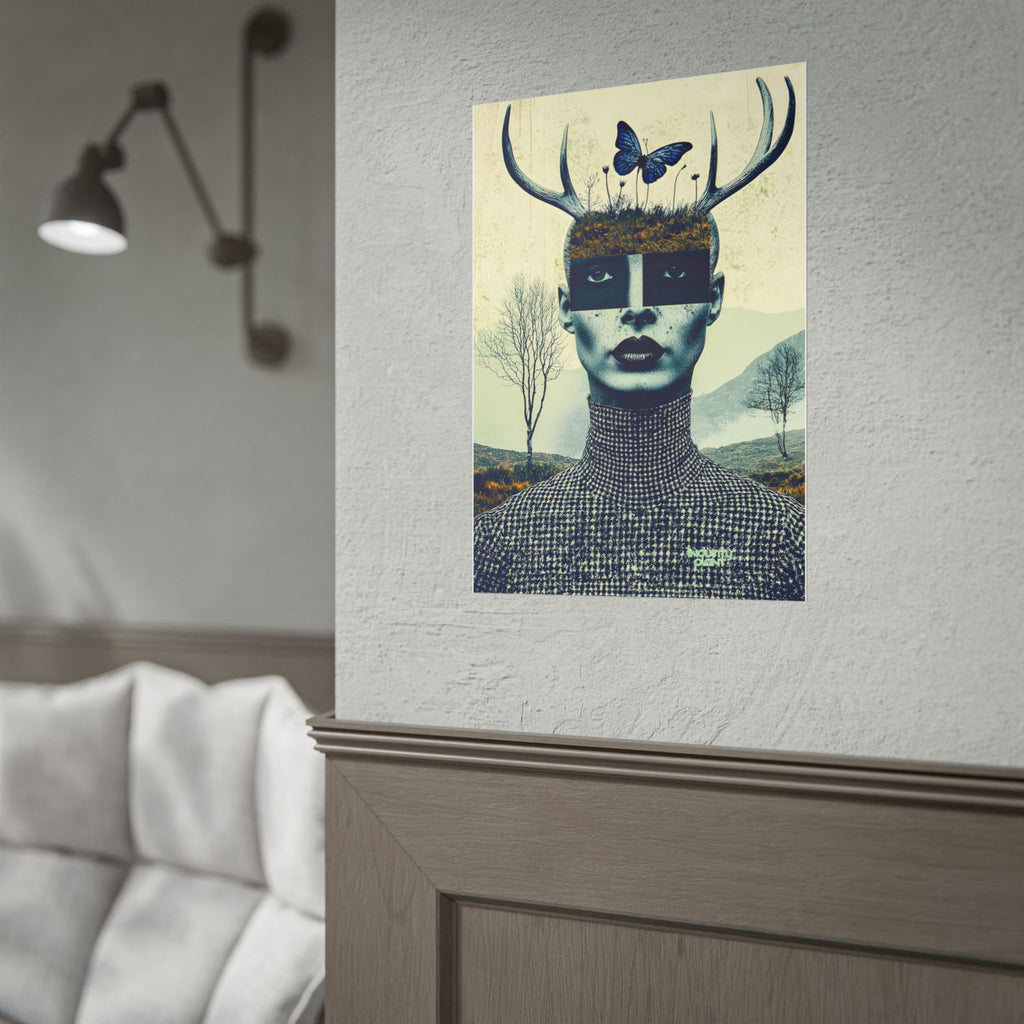 WOOD FAIRY FACE CARD Surreal Androgenous Deer Woman Fine Art Poster — Vintage Collage Fine Art Print by INDUSTRY PLANT @AutoPaybump