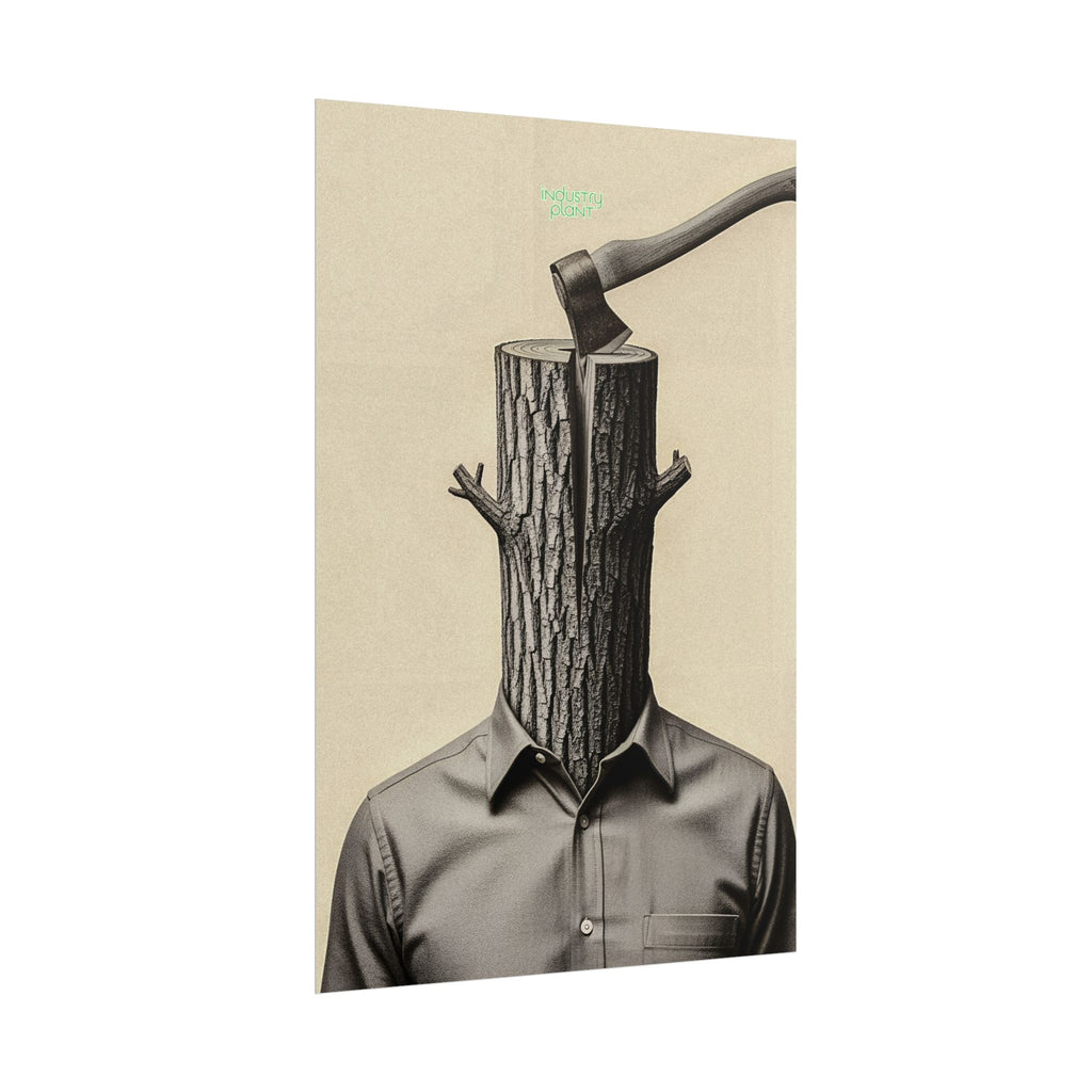 THE CORPORATE CHOPPING BLOCK Surreal Wood-Head Fine Art Poster - Axe Chop Fine Art Art Print by INDUSTRY PLANT @AutoPaybump