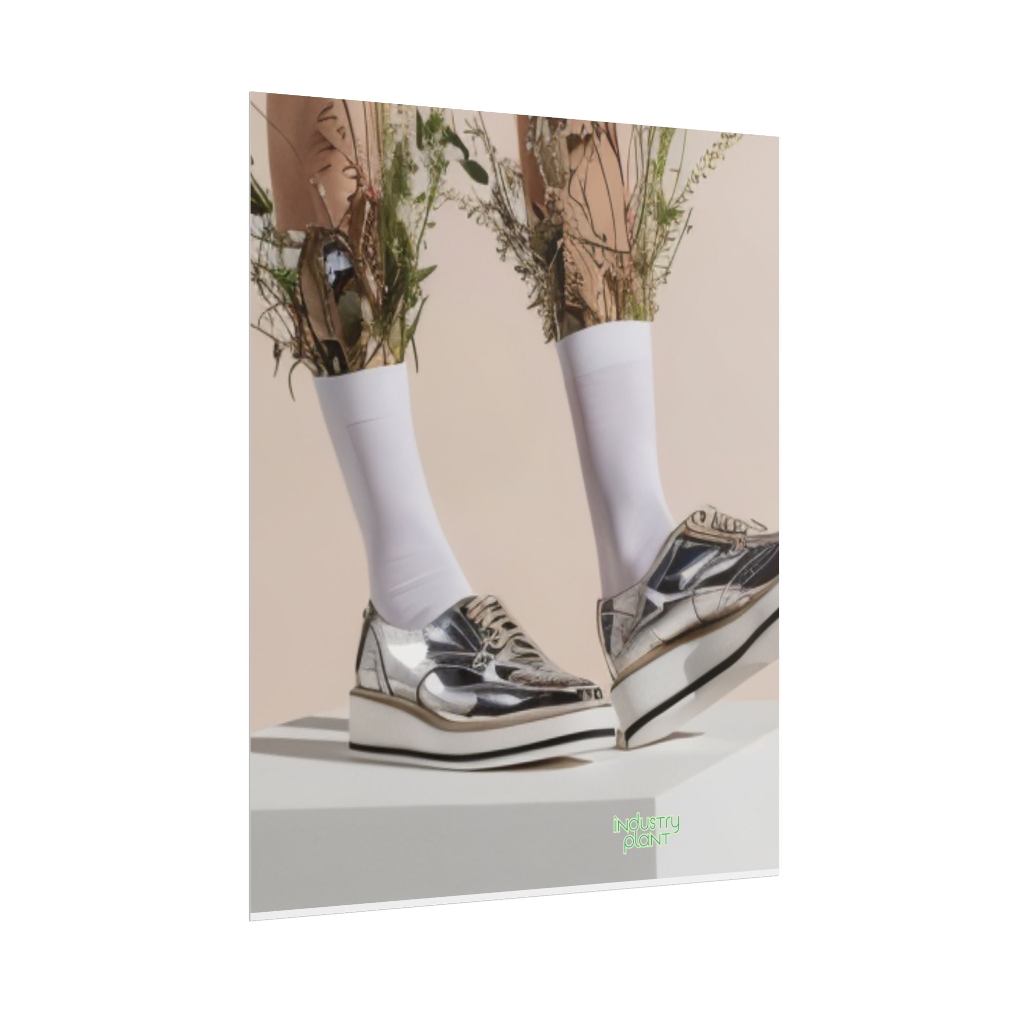 ALWAYS RUNNING ON PLANT POWER Fine Art Poster - Silver Platform Shoes with Floral Socks Sneaker core Fine Art Photography Print by INDUSTRY PLANT @AutoPaybump