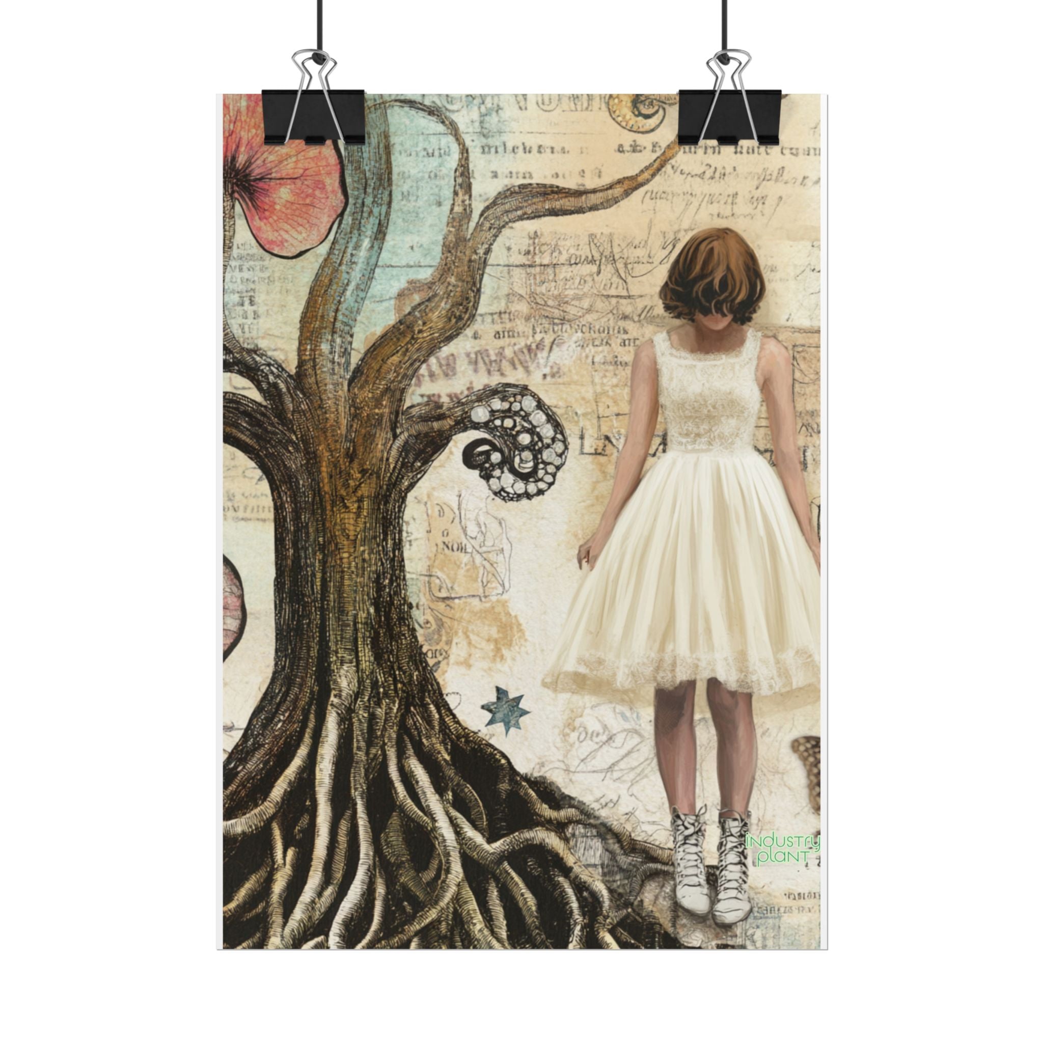 A TREE TREATY NEGOTIATION STAND OFF Fine Art Poster — Vintage Girl & Whimsical Tree Fine Art Print by INDUSTRY PLANT @AutoPaybump