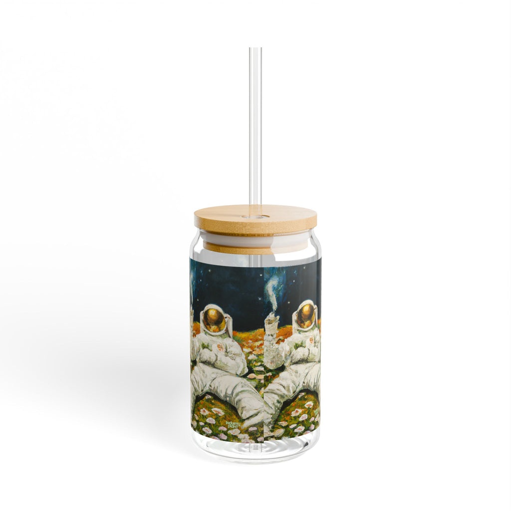 ASTRO STONER Stylish Bamboo Lid Sipper Glass - 16oz with Artistic Design by INDUSTRY PLANT @AutoPaybump