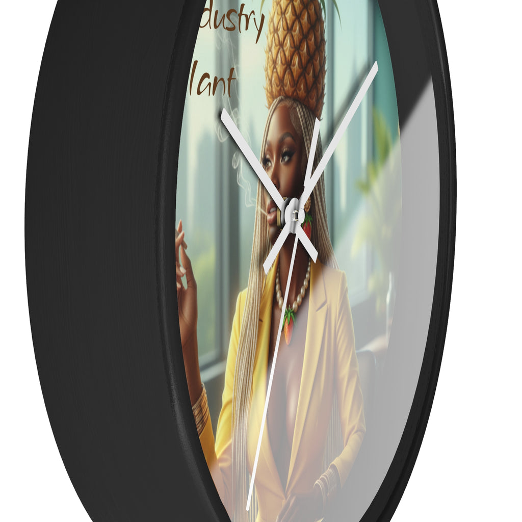 OSHUN EXHALES Wall Clock — Decorative Beautiful Black Female Cannabis Smoker Fine Art Print Clock for Office & Study by Industry Plant