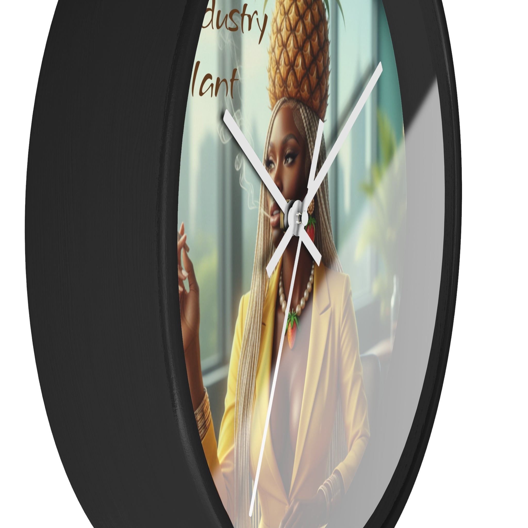 OSHUN EXHALES Wall Clock — Decorative Beautiful Black Female Cannabis Smoker Fine Art Print Clock for Office & Study by Industry Plant