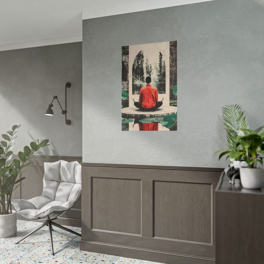 IMMERSIVE NATURE THERAPY Meditation Fine Art Poster — Red Jacket Seated Yogi, Nature Reflection Wall Fine Art by INDUSTRY PLANT @Autopaybump