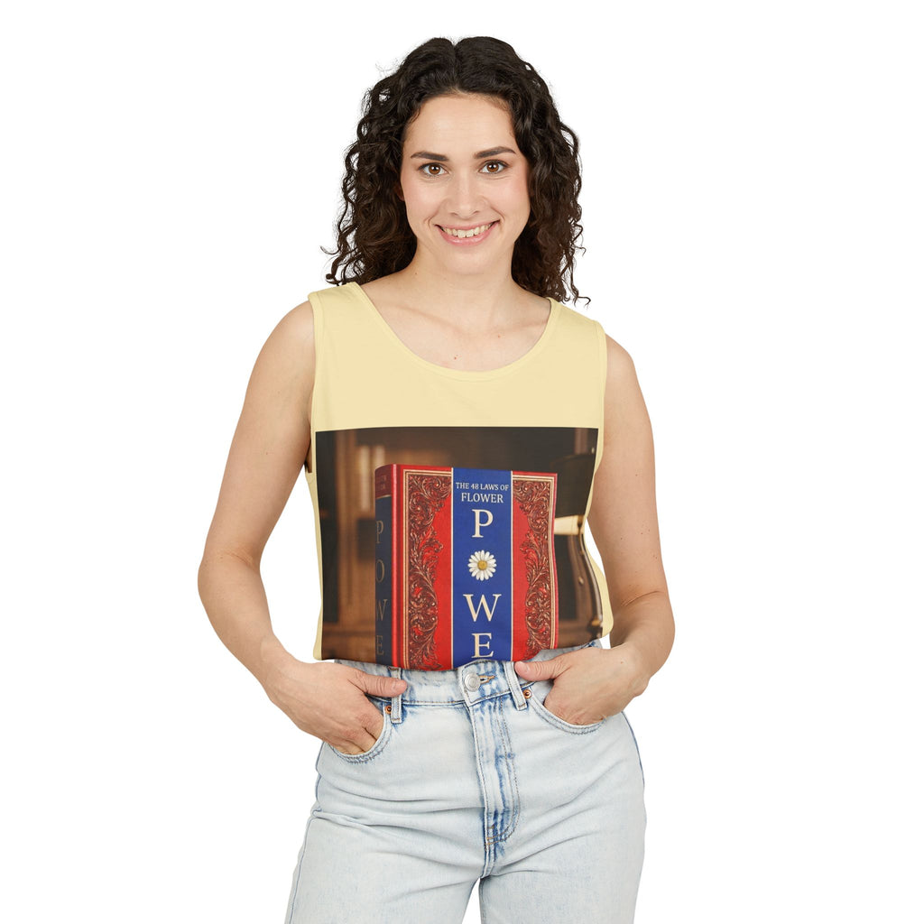 48 LAWS of FLOWER POWER Tank Top — Vintage 'Flower Power' Book Cover Graphic by Industry Plant