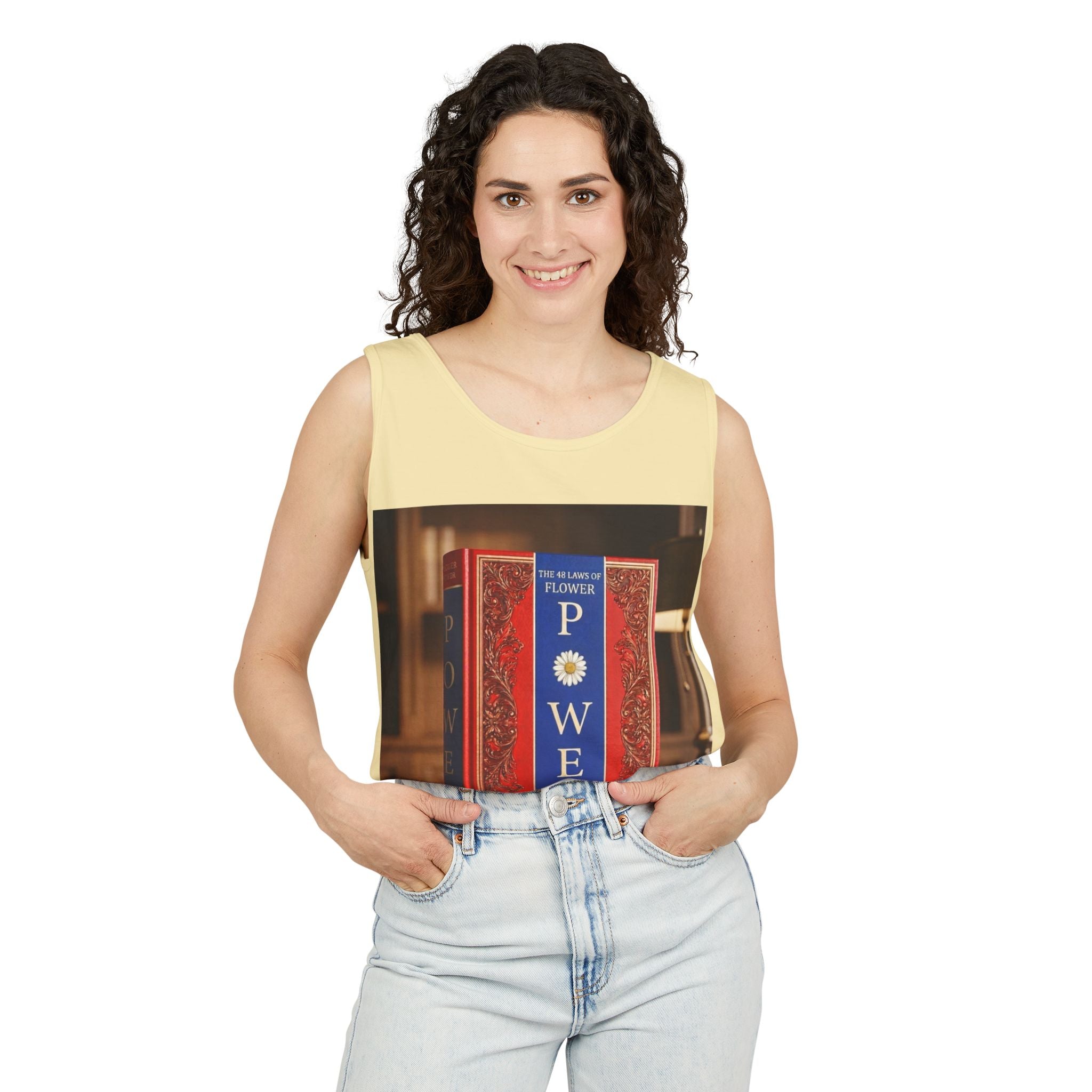 48 LAWS of FLOWER POWER Tank Top — Vintage 'Flower Power' Book Cover Graphic by Industry Plant
