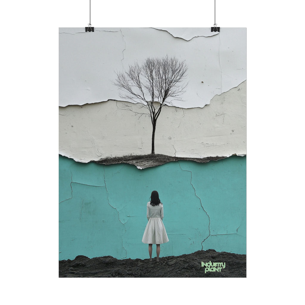 BRANCHING OFF ON MY OWN Surreal Manic Pixie Girl Fine Art Poster - Minimalist Tree & Torn Wall Fine Art by INDUSTRY PLANT @AutoPaybump