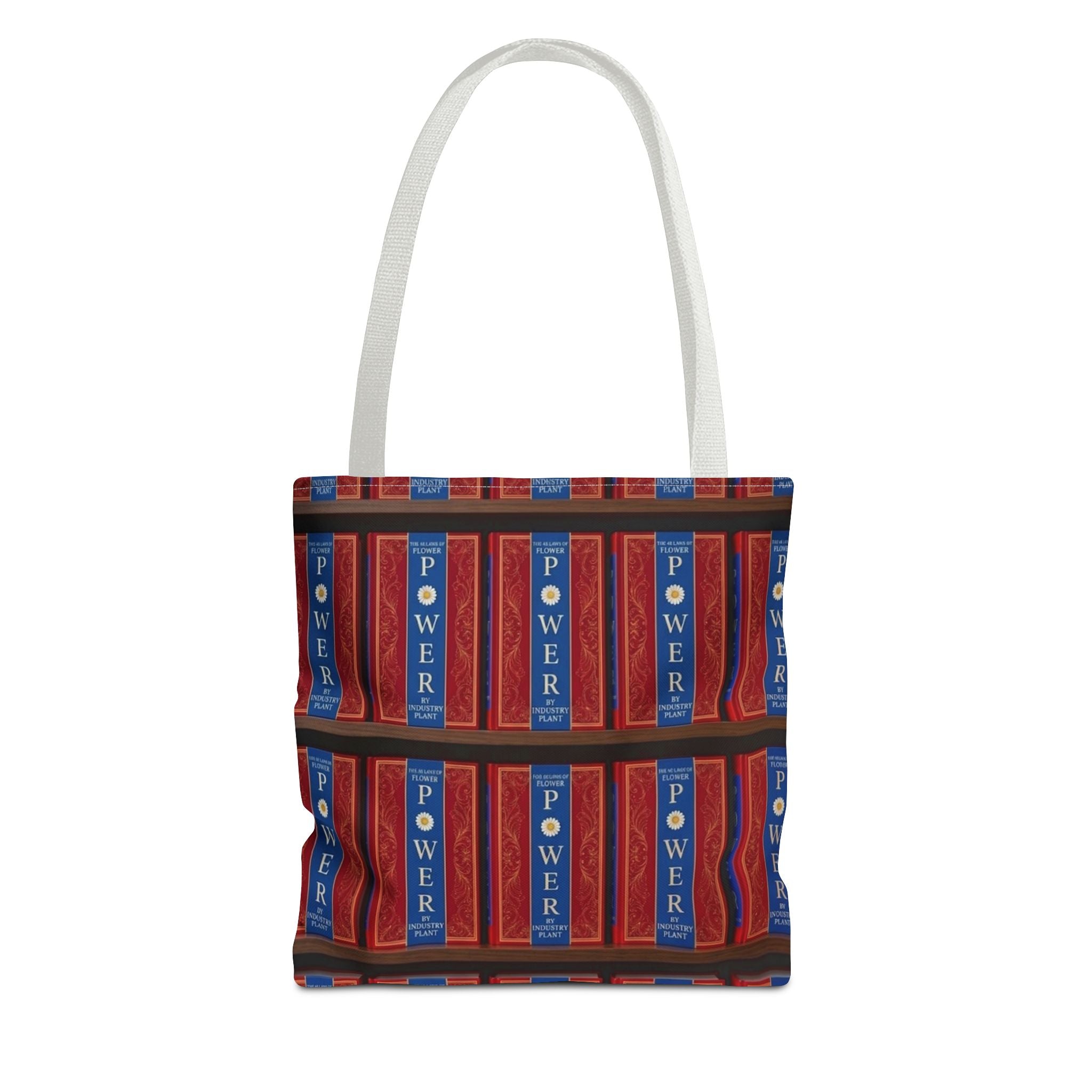 48 LAWS of FLOWER POWER by INDUSTRY PLANT Tote Bag — Vintage Library Pattern AOP Bookstore Tote by INDUSTRY PLANT