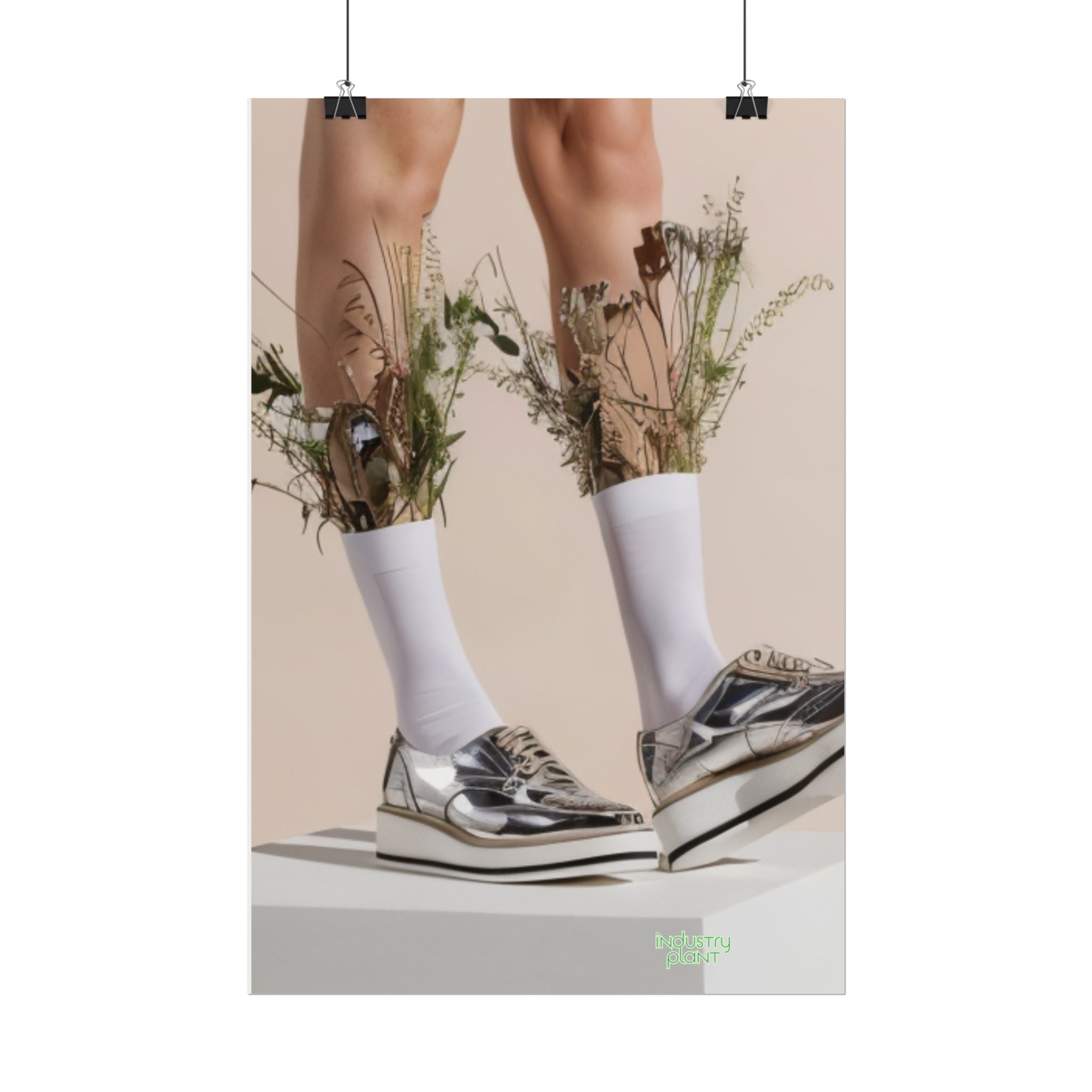 ALWAYS RUNNING ON PLANT POWER Fine Art Poster - Silver Platform Shoes with Floral Socks Sneaker core Fine Art Photography Print by INDUSTRY PLANT @AutoPaybump