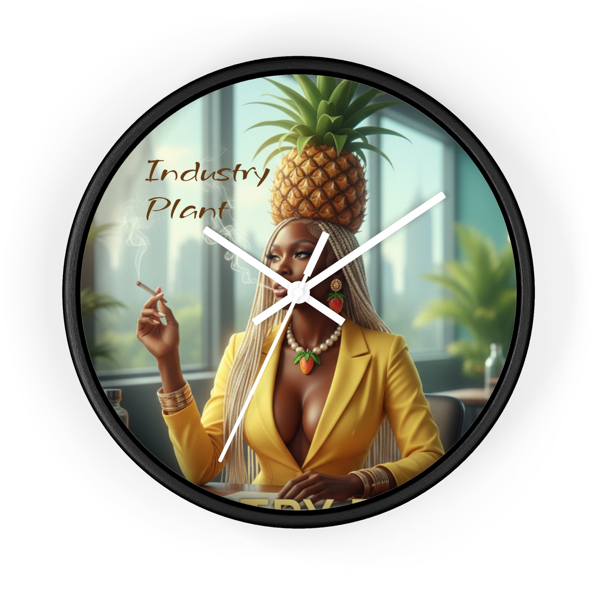 OSHUN EXHALES Wall Clock — Decorative Beautiful Black Female Cannabis Smoker Fine Art Print Clock for Office & Study by Industry Plant