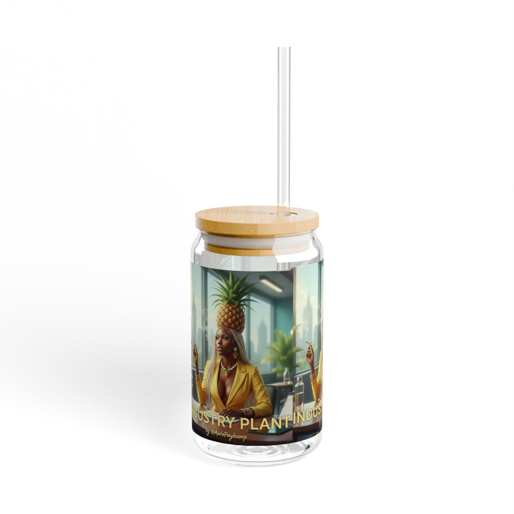INDUSTRY PLANT Stylish Bamboo Lid Sipper Glass - 16oz with Artistic Design by Technically DopeAF @AutoPaybump