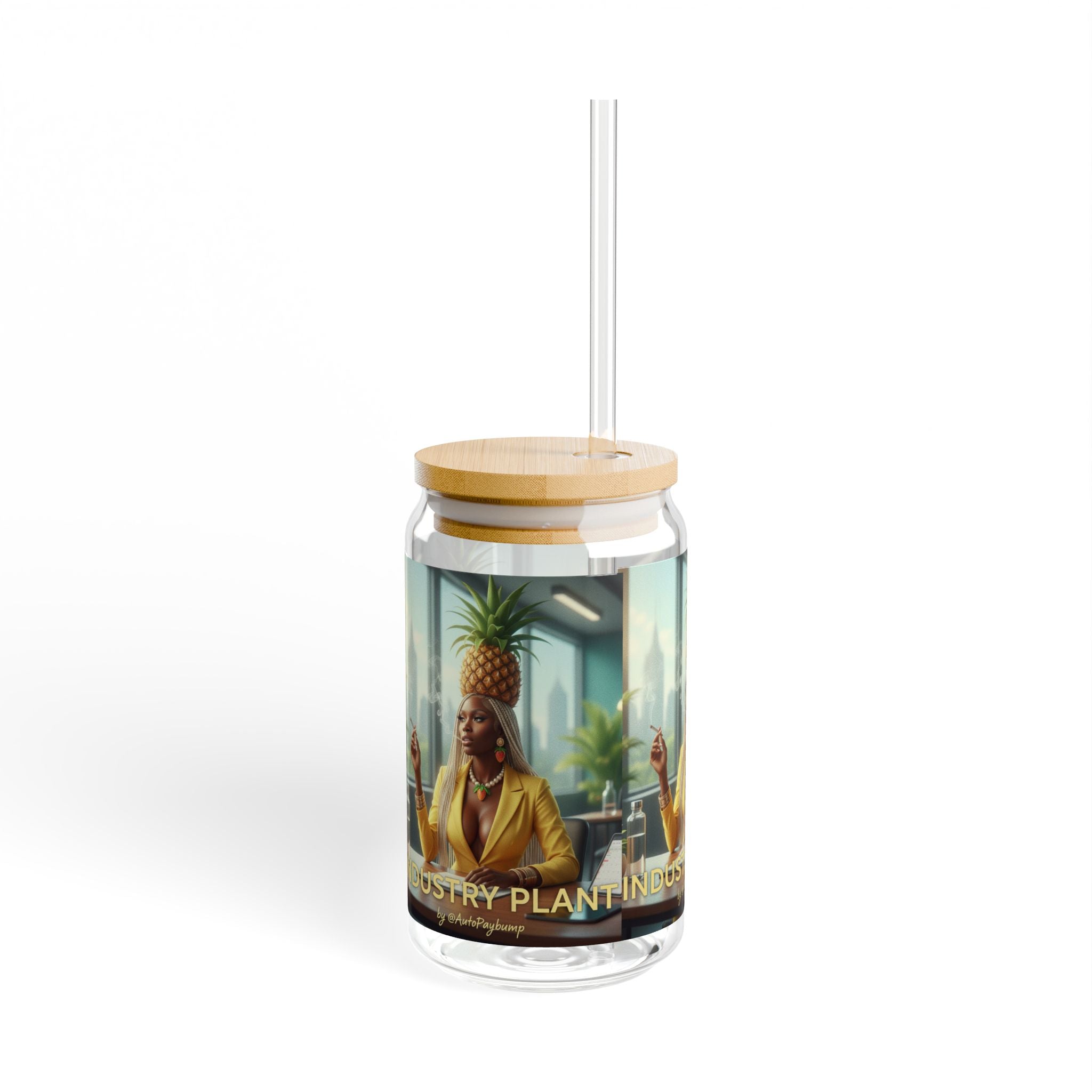 INDUSTRY PLANT Stylish Bamboo Lid Sipper Glass - 16oz with Artistic Design by Technically DopeAF @AutoPaybump