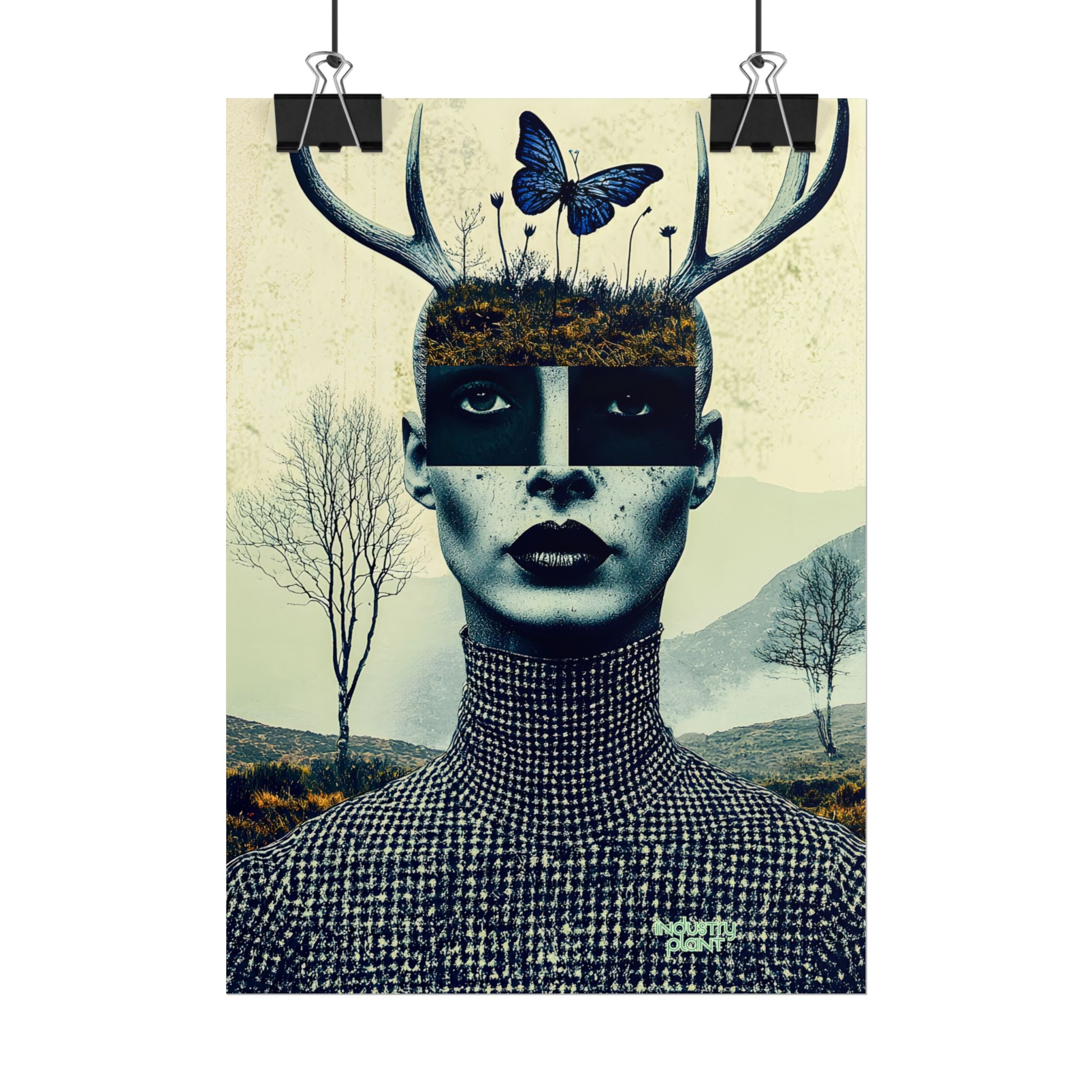 WOOD FAIRY FACE CARD Surreal Androgenous Deer Woman Fine Art Poster — Vintage Collage Fine Art Print by INDUSTRY PLANT @AutoPaybump