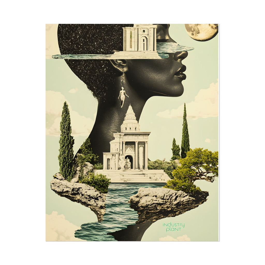 THE FUTURE IS FEMME Surreal Afro Futuristic Beautiful Black Muse Fine Art Poster — Floating Black Goddess Temple Fine Art Print by INDUSTRY PLANT @AutoPaybump