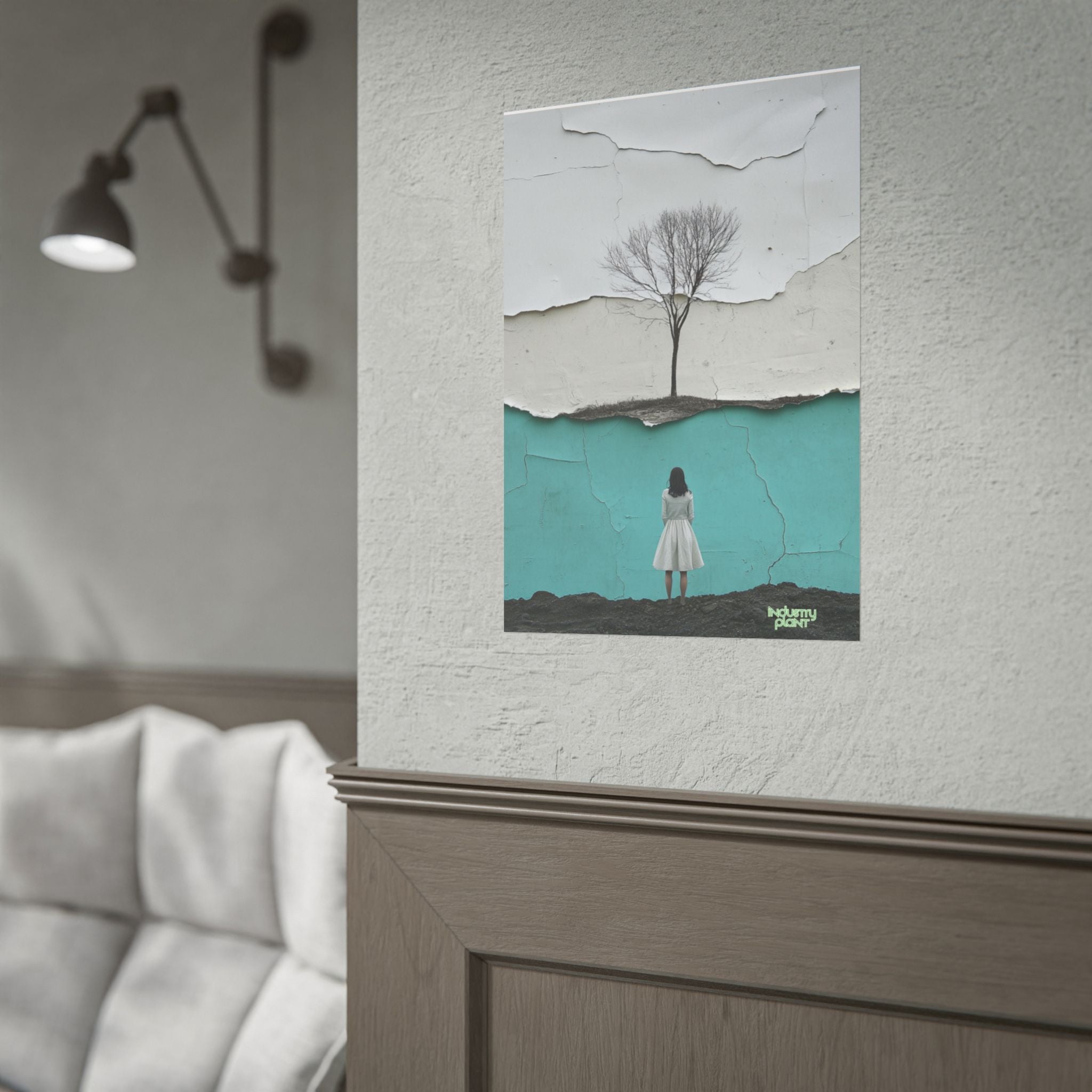 BRANCHING OFF ON MY OWN Surreal Manic Pixie Girl Fine Art Poster - Minimalist Tree & Torn Wall Fine Art by INDUSTRY PLANT @AutoPaybump