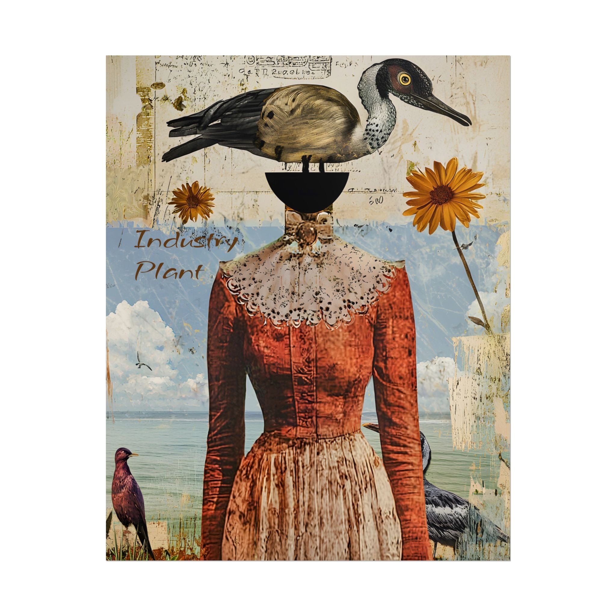 SHE CARRIES HER "BIRD-ENS" WELL Surreal Vintage Fine Art Collage Poster – Duck-Head Lady Wall Fine Art by INDUSTRY PLANT @AutoPaybump