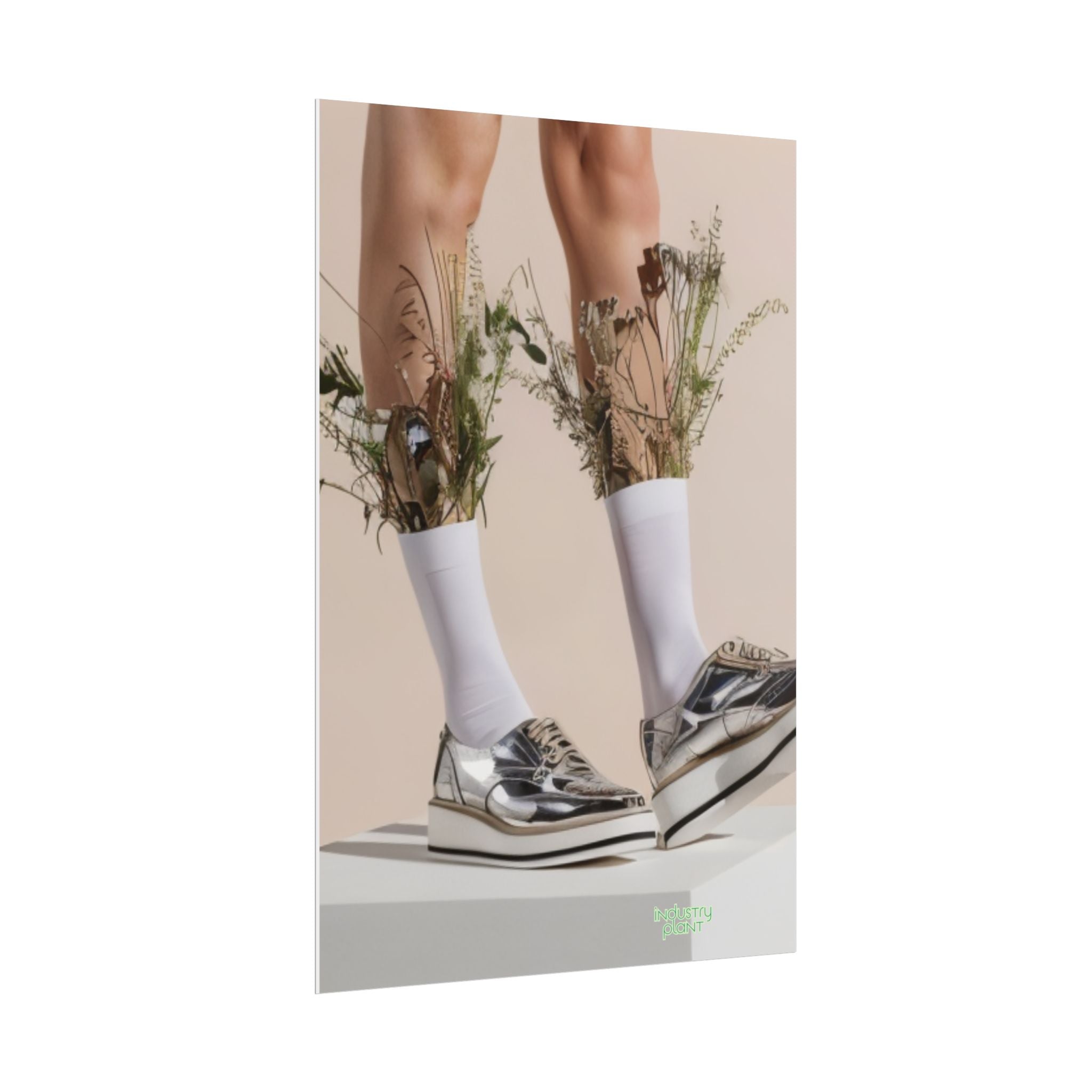 ALWAYS RUNNING ON PLANT POWER Fine Art Poster - Silver Platform Shoes with Floral Socks Sneaker core Fine Art Photography Print by INDUSTRY PLANT @AutoPaybump