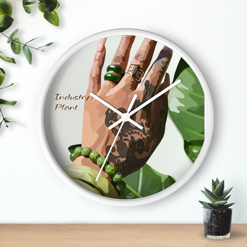 TATTED GREEN THUMB Wall Clock — Decorative Plant Parent Gift Fine Art Print Clock for Office & Study by Industry Plant